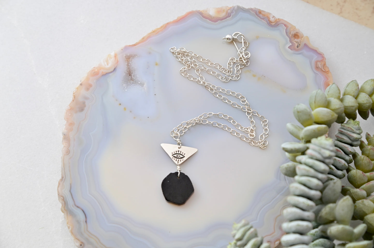 Silver Elements: Black Tourmaline Necklace + Earrings