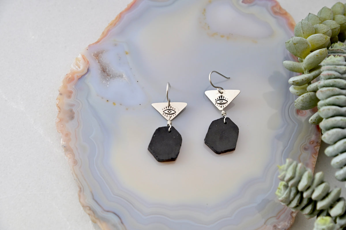 Silver Elements: Black Tourmaline Earrings
