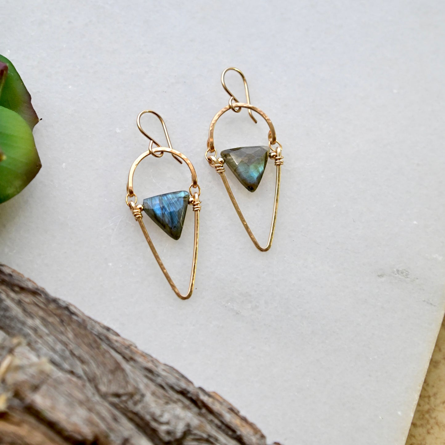 Hammered Hoops: Labradorite + Gold Earrings