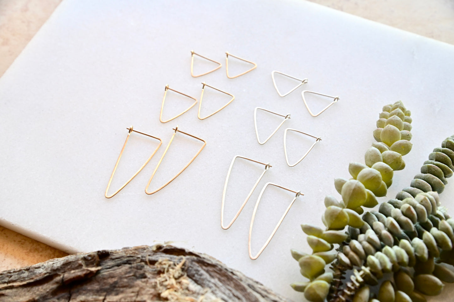 Hammered Hoops: Triangle Infinity Hoops in Gold or Silver