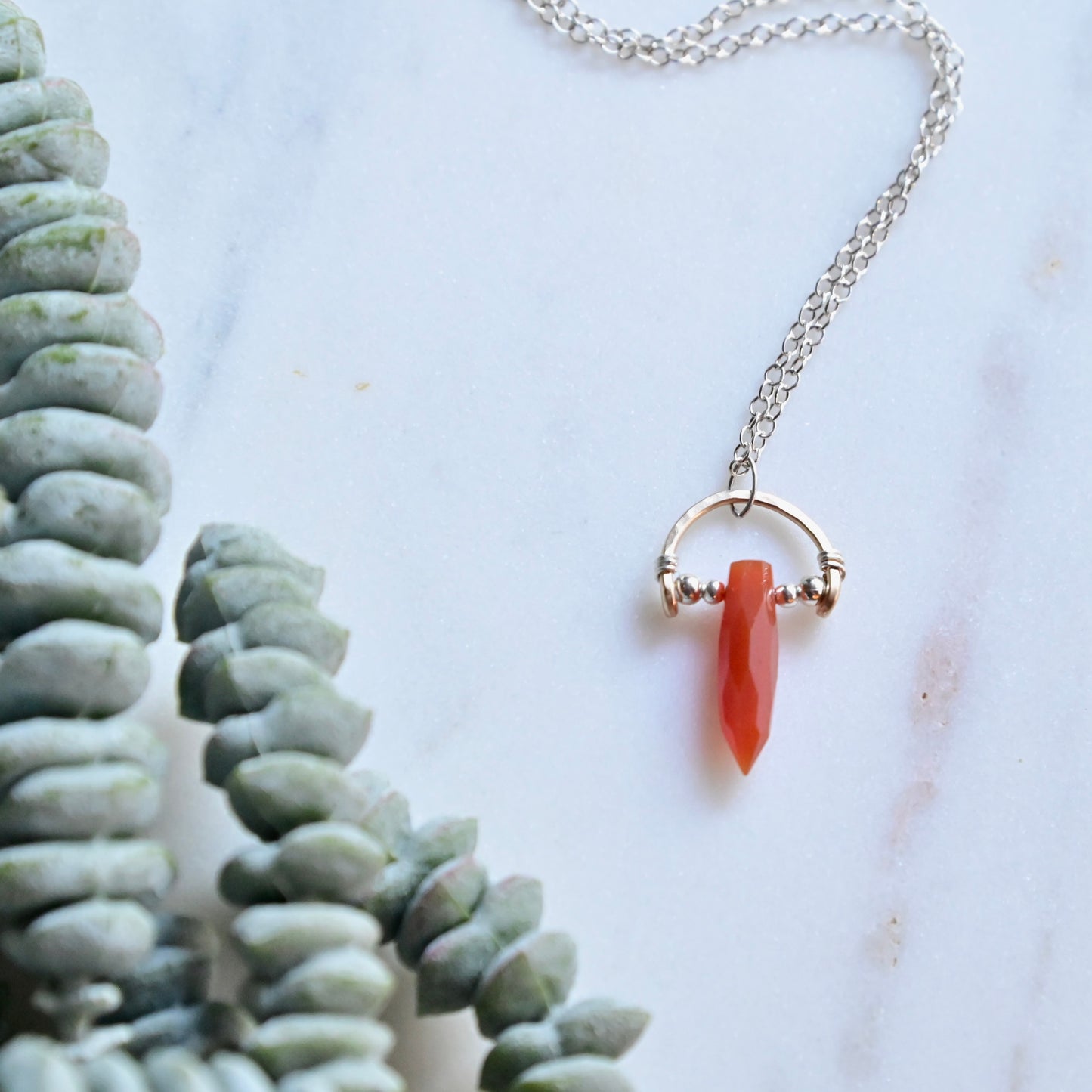 Hammered Hoops: Carnelian + Mixed Metals Necklace