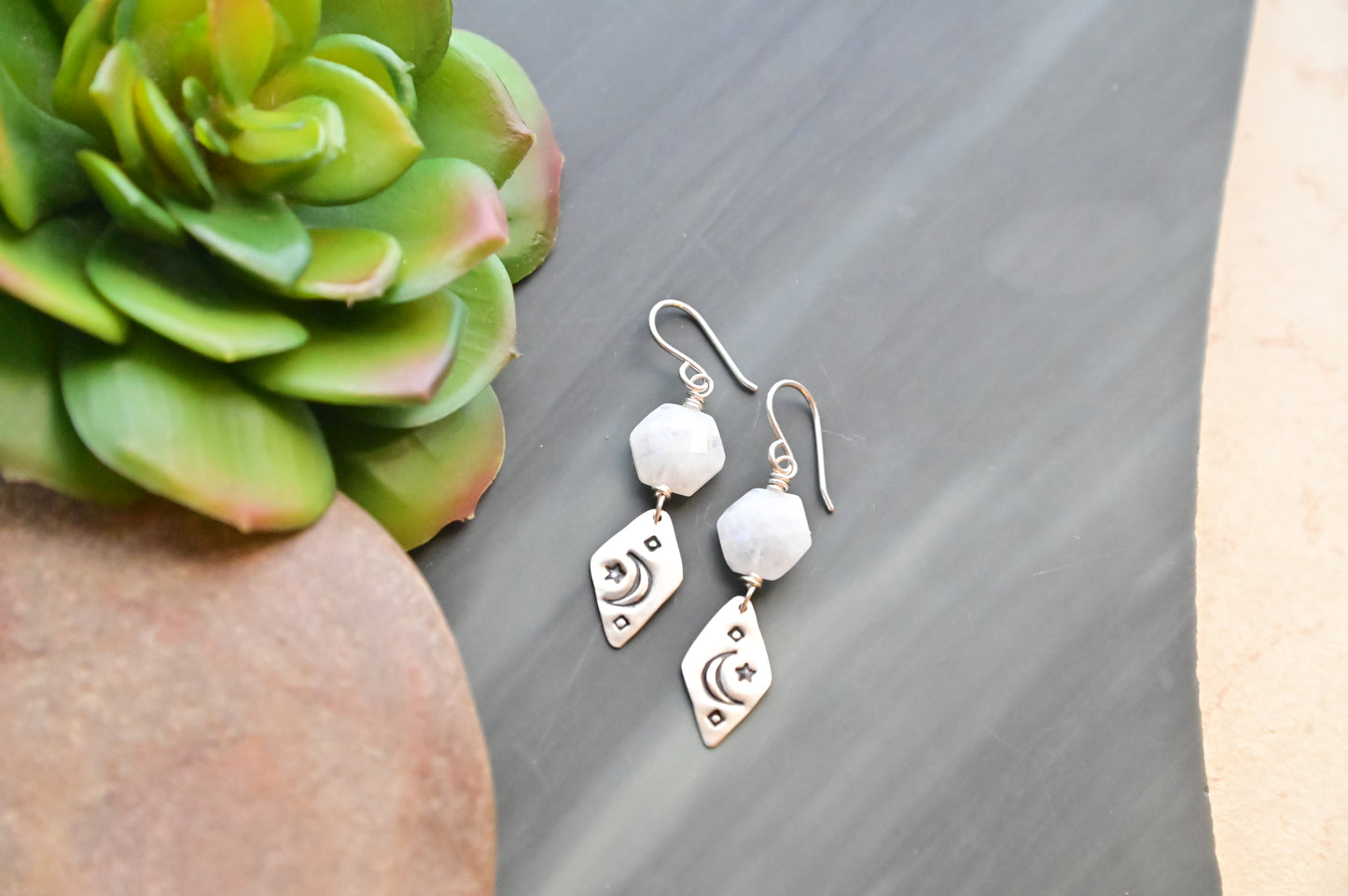 Silver Elements: Moonstone Earrings