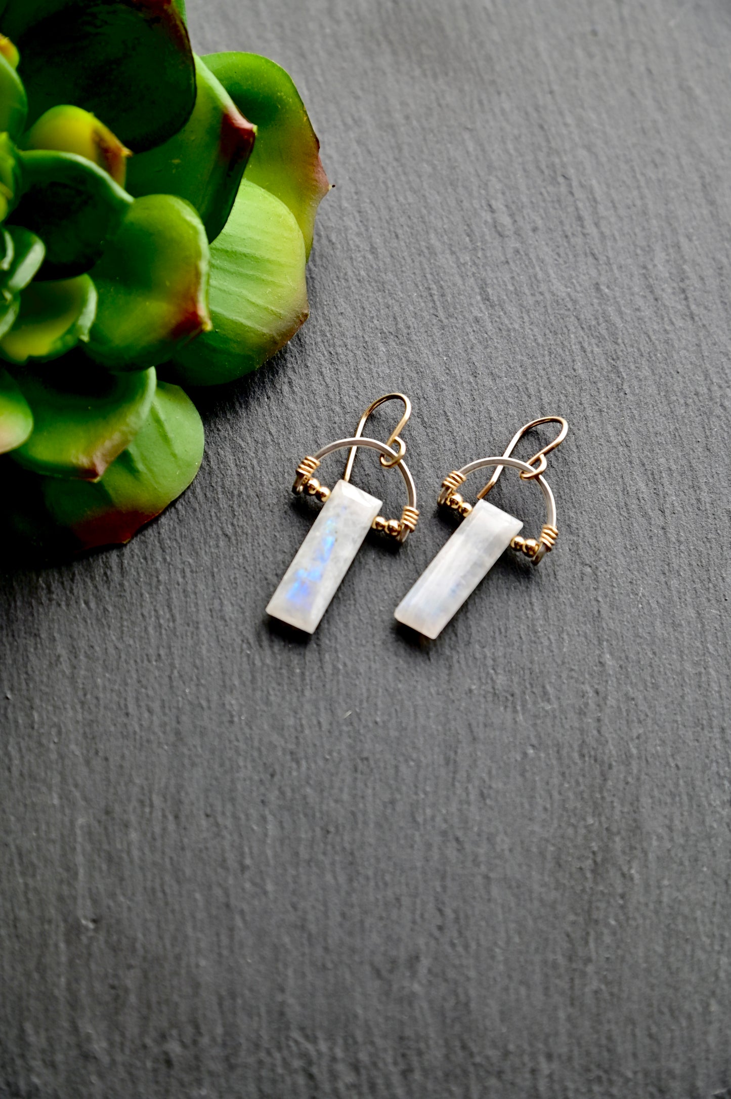 Hammered Hoops: Moonstone + Mixed Metals Necklace and Earrings