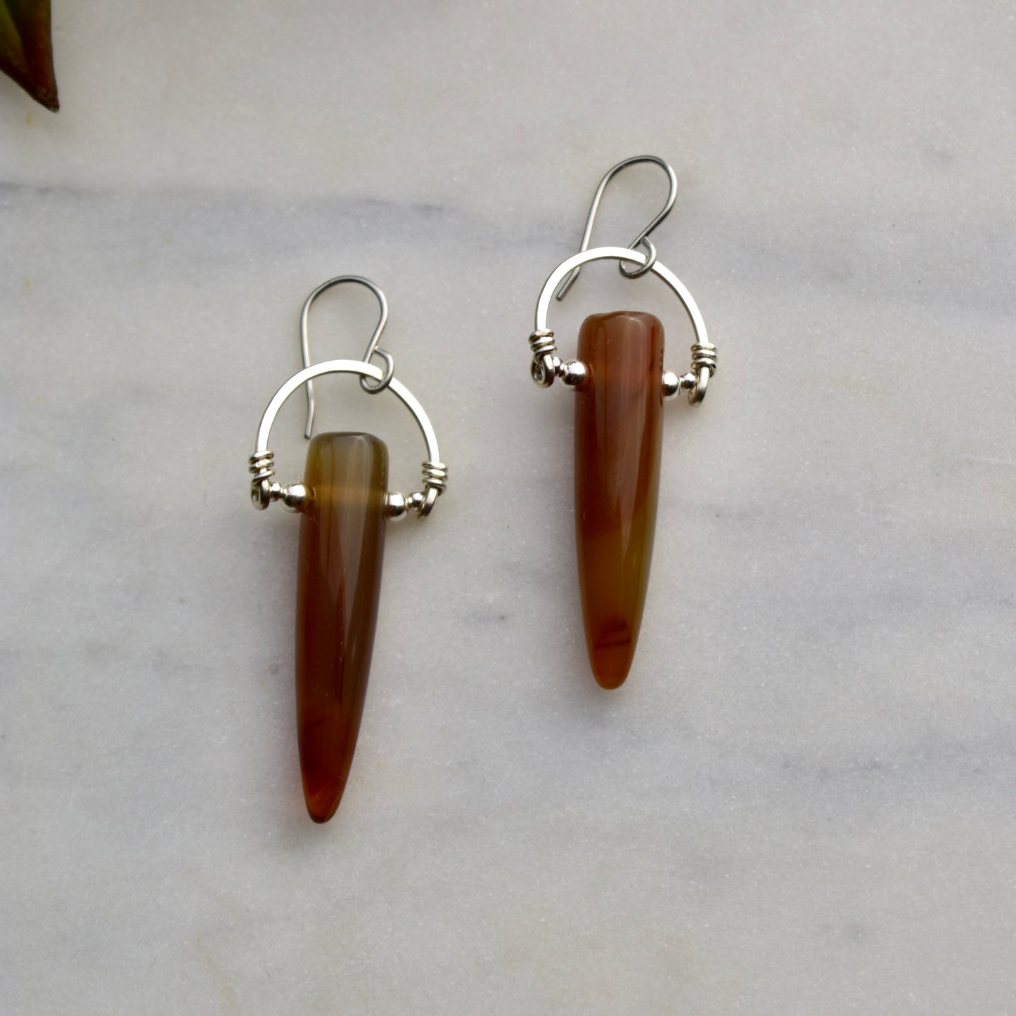 Hammered Hoops: Agate + Silver Earrings