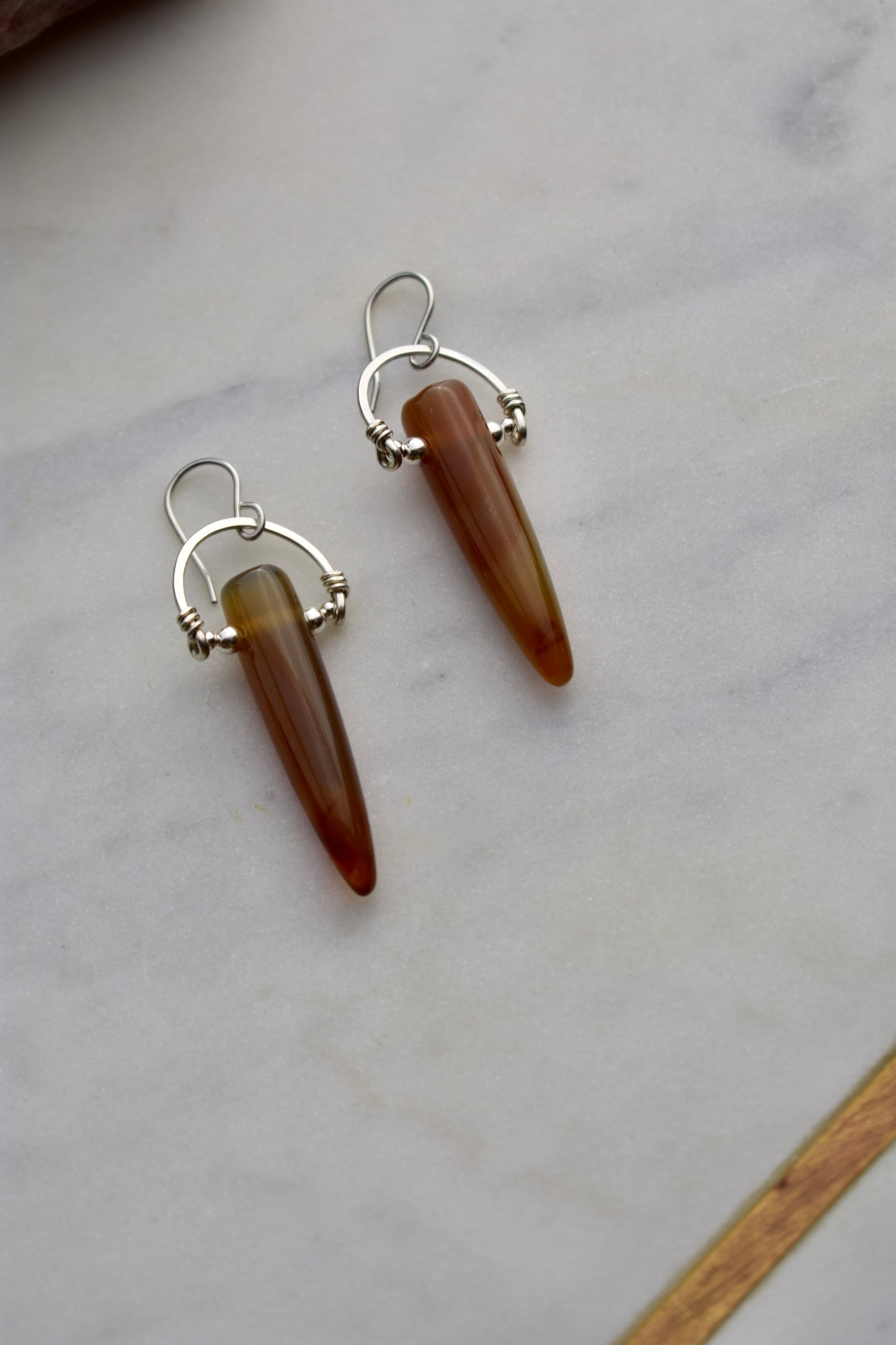 Hammered Hoops: Agate + Silver Earrings