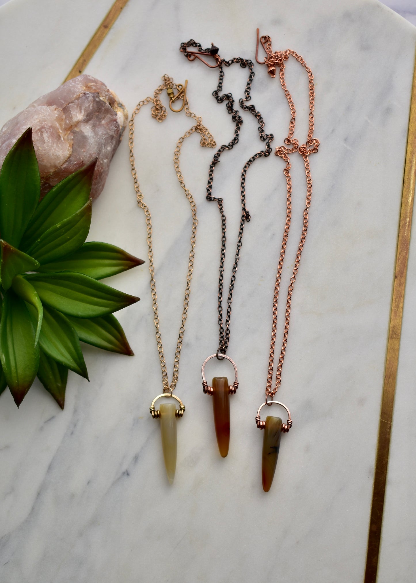 Hammered Hoops: Agate Point Necklaces