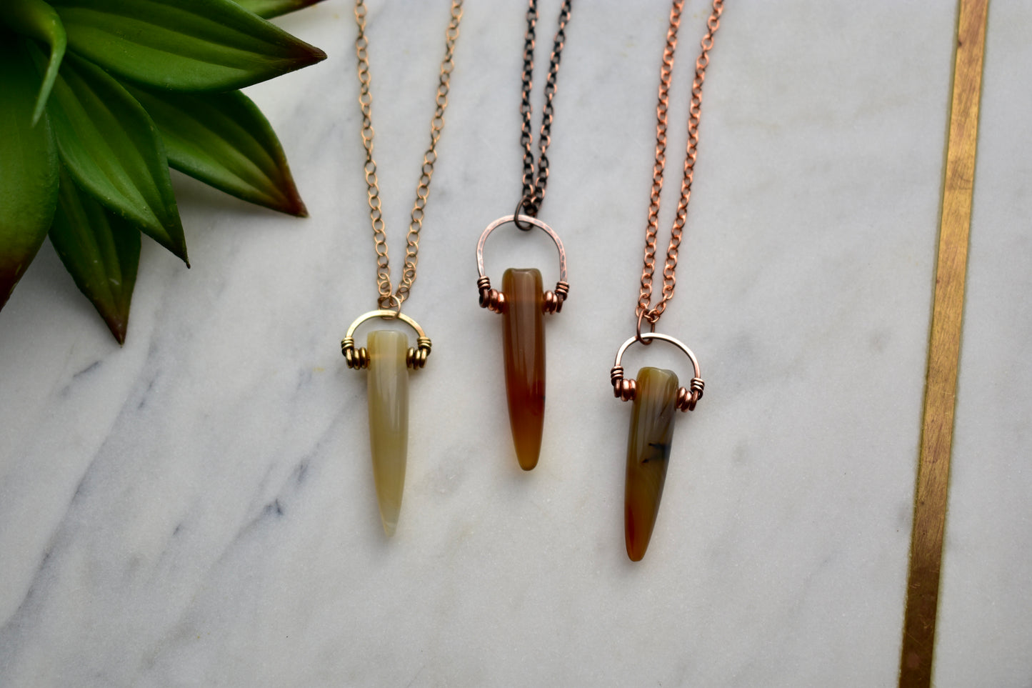 Hammered Hoops: Agate Point Necklaces