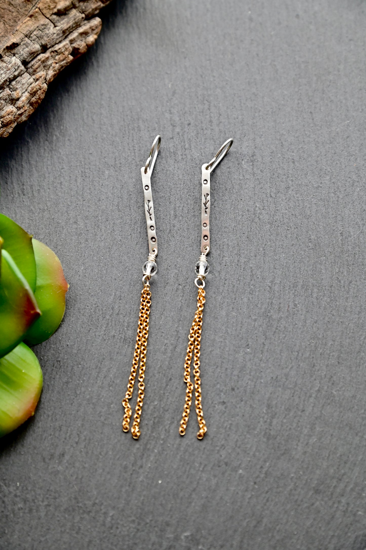 Sticks & Stones: Quartz Crystal + Mixed Metals Earrings