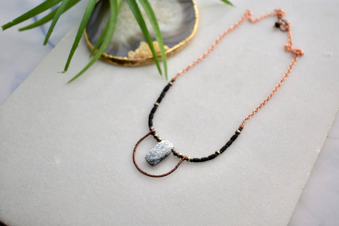 Hammered Hoops: Dendrite Opal + Copper Necklace
