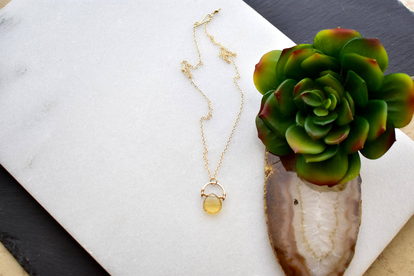 Hammered Hoops: Citrine + Gold Pendant