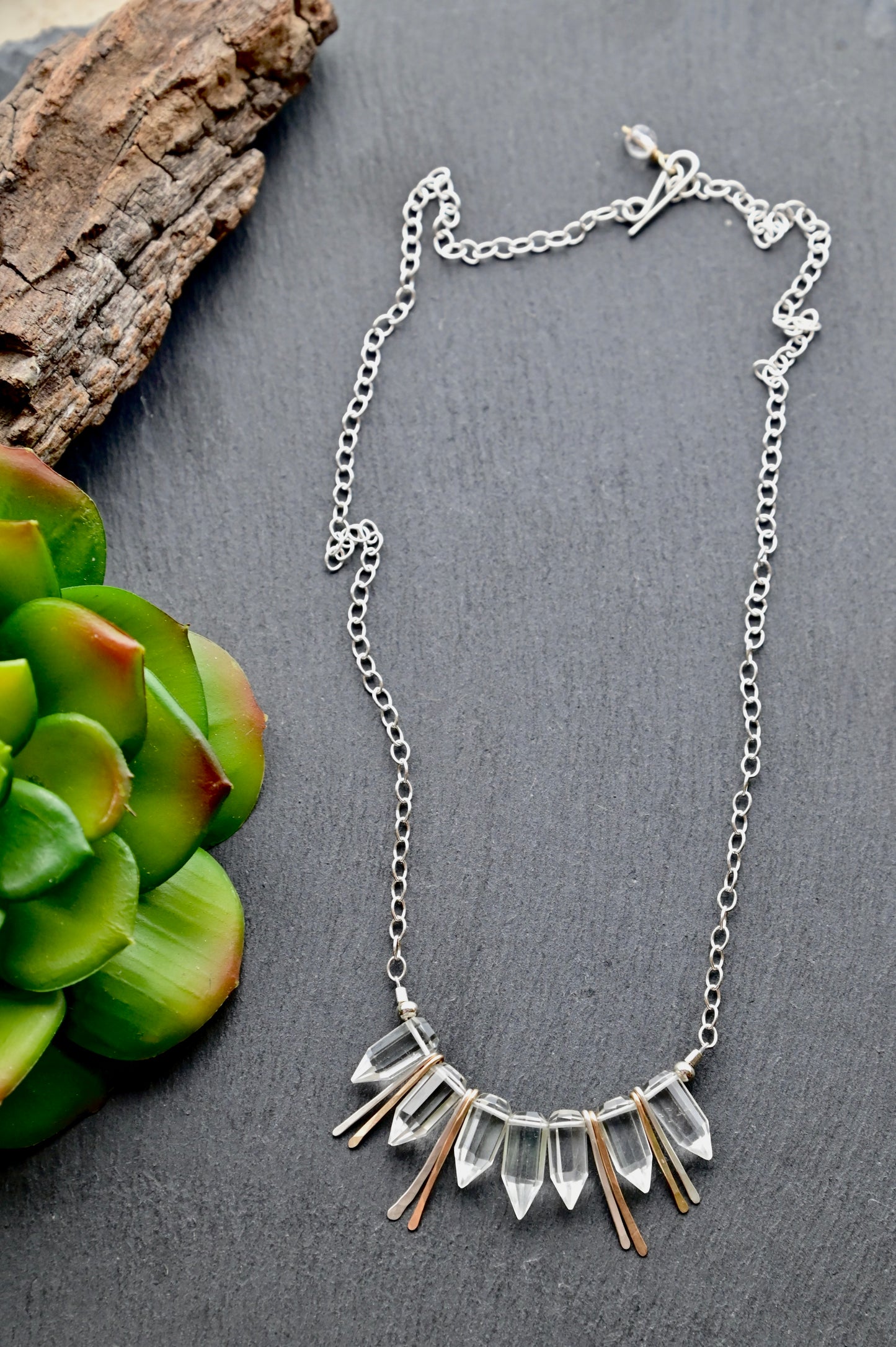 Sticks & Stones: Quartz Crystal + Mixed Metals Necklace