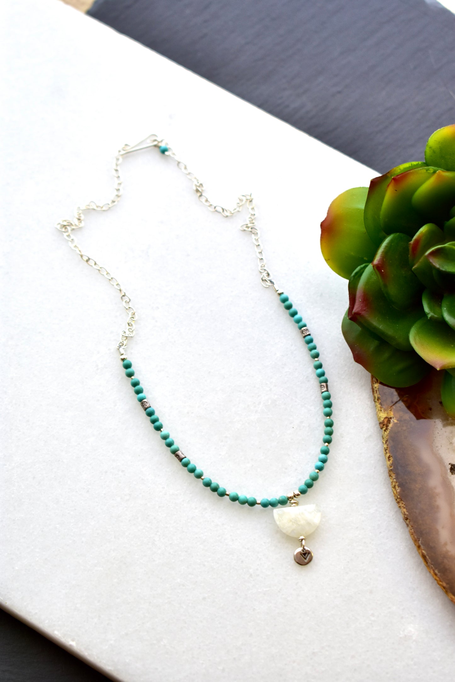 Silver Elements: Moonstone + Turquoise Necklace