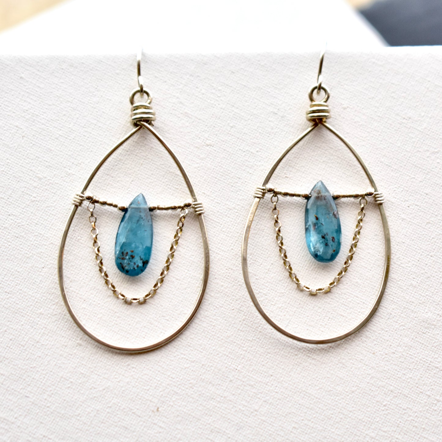Hammered Hoops: Blue Kyanite + Silver Earrings