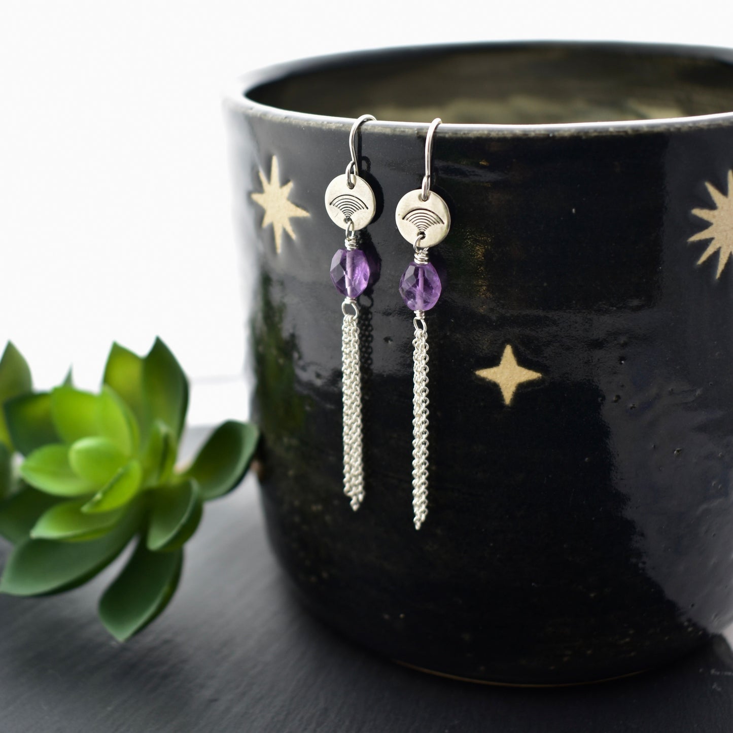 Silver Elements: Amethyst Tassel Earrings