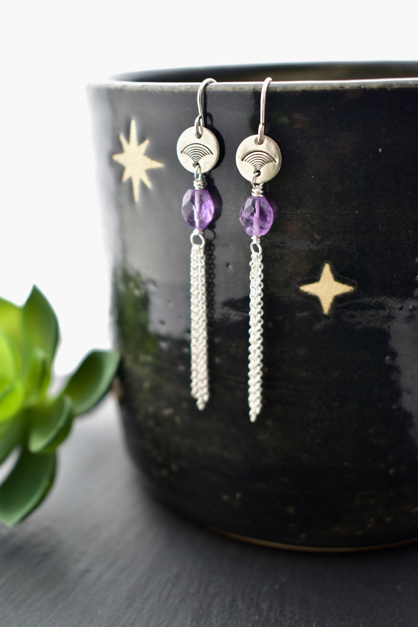 Silver Elements: Amethyst Tassel Earrings