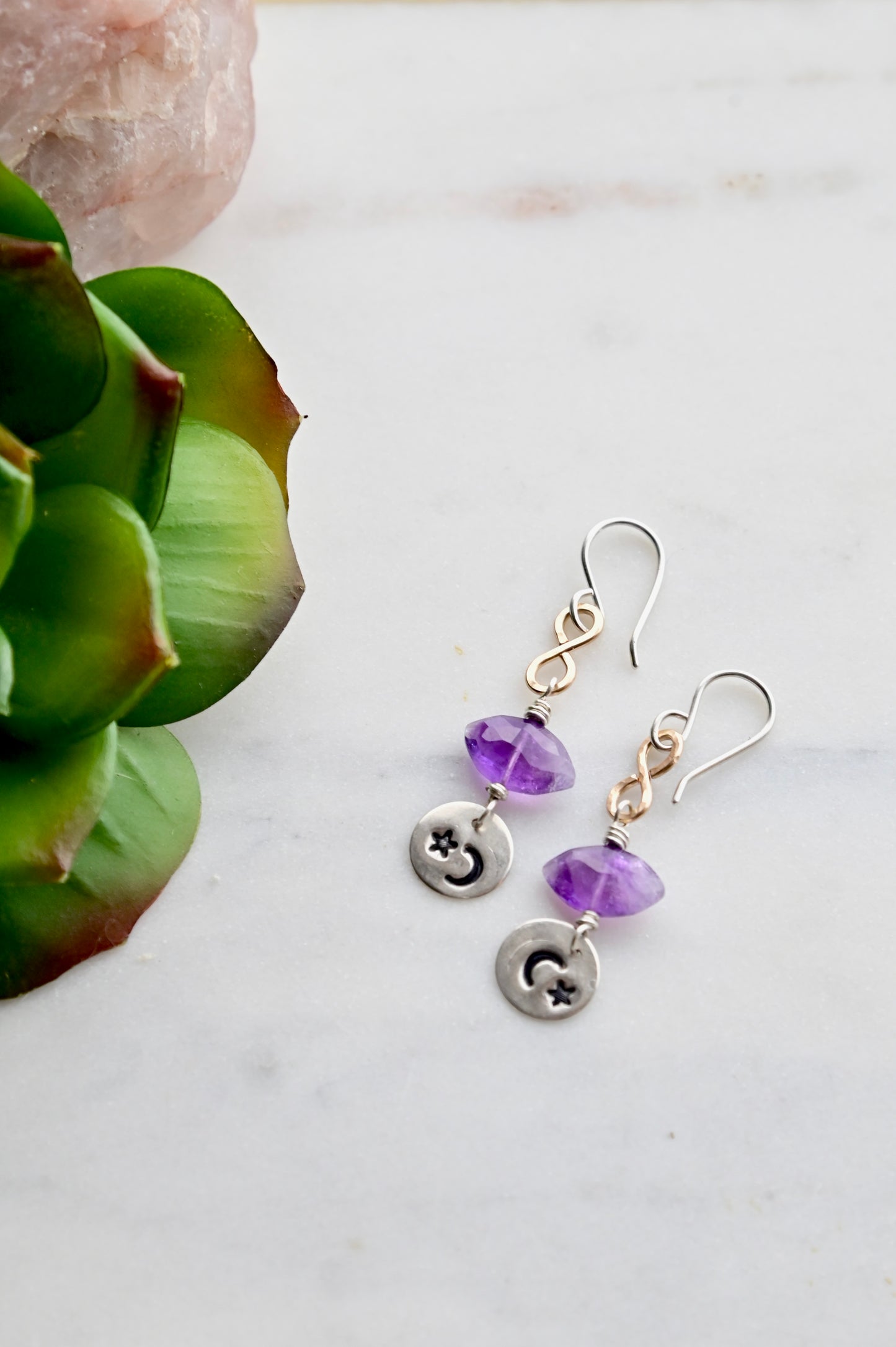 Silver Elements: Amethyst Mixed Metal Earrings