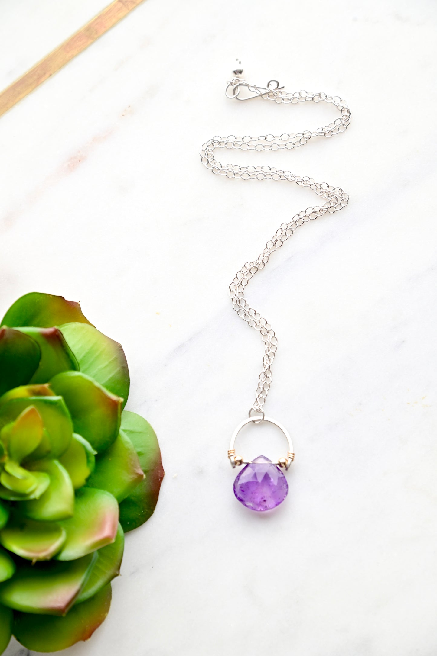 Hammered Hoops: Amethyst Amulet Necklaces