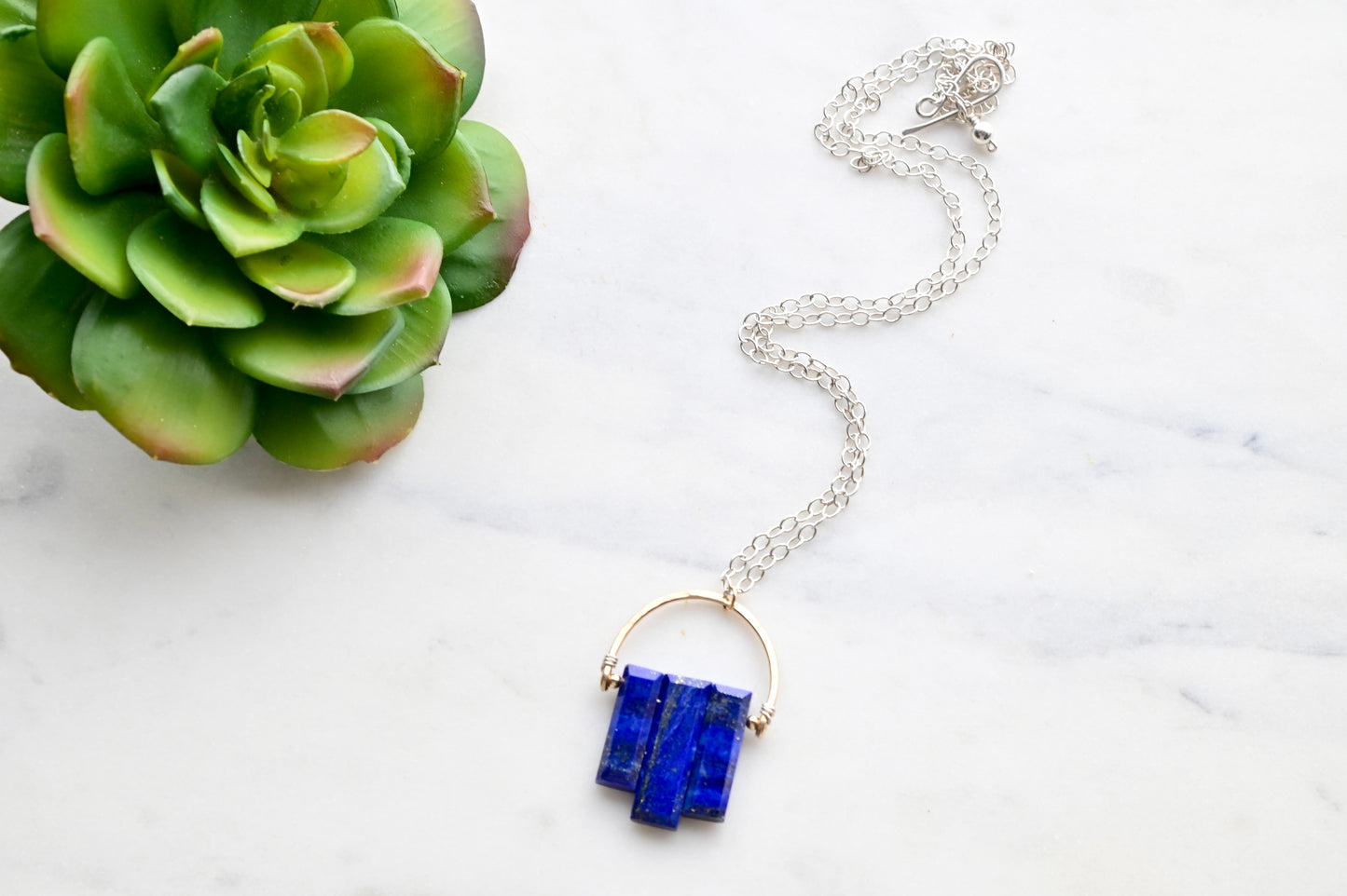 Hammered Hoops: Lapis Lazuli + Mixed Metals Necklace
