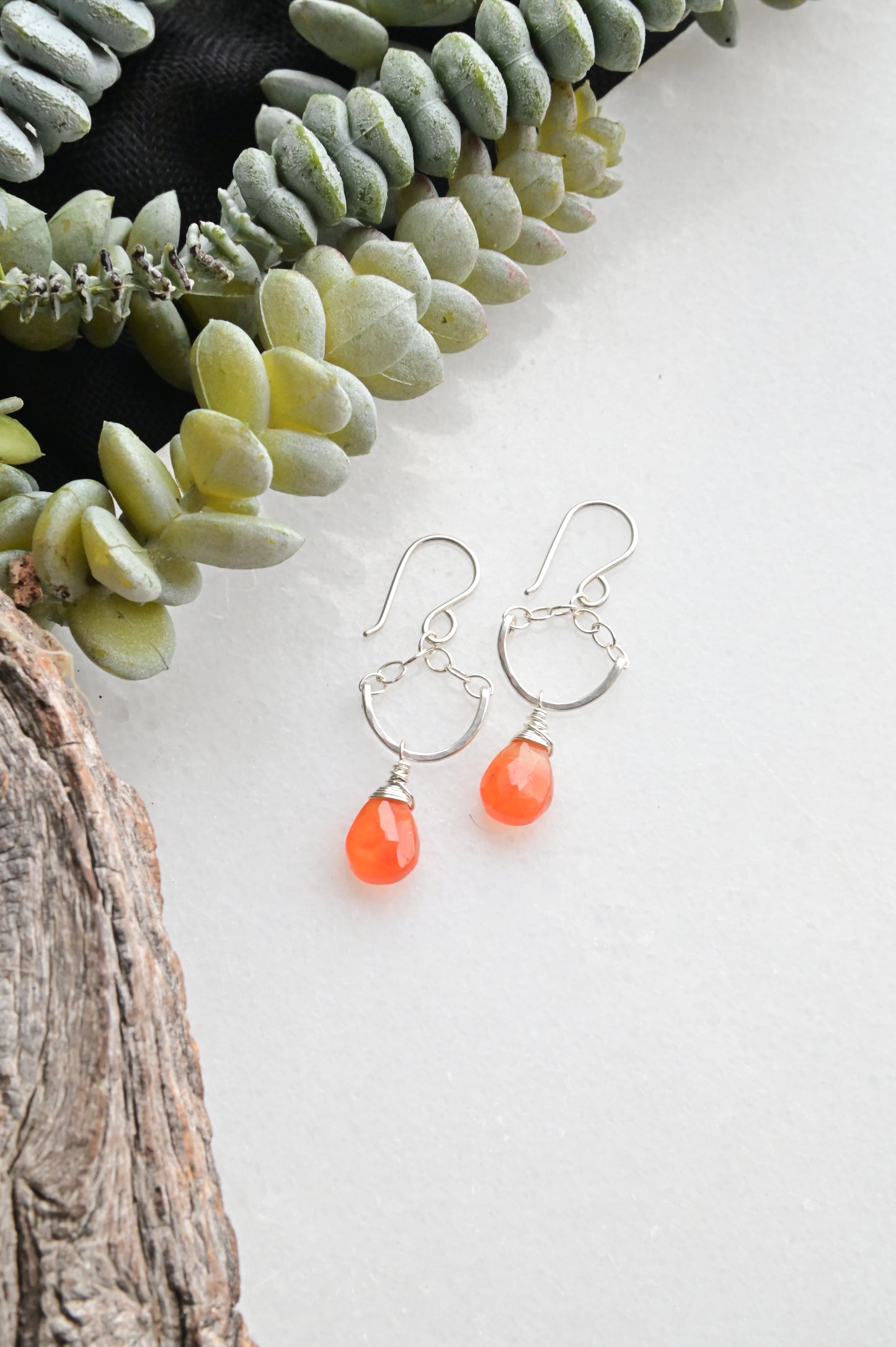 Hammered Hoops: Carnelian + Silver Earrings