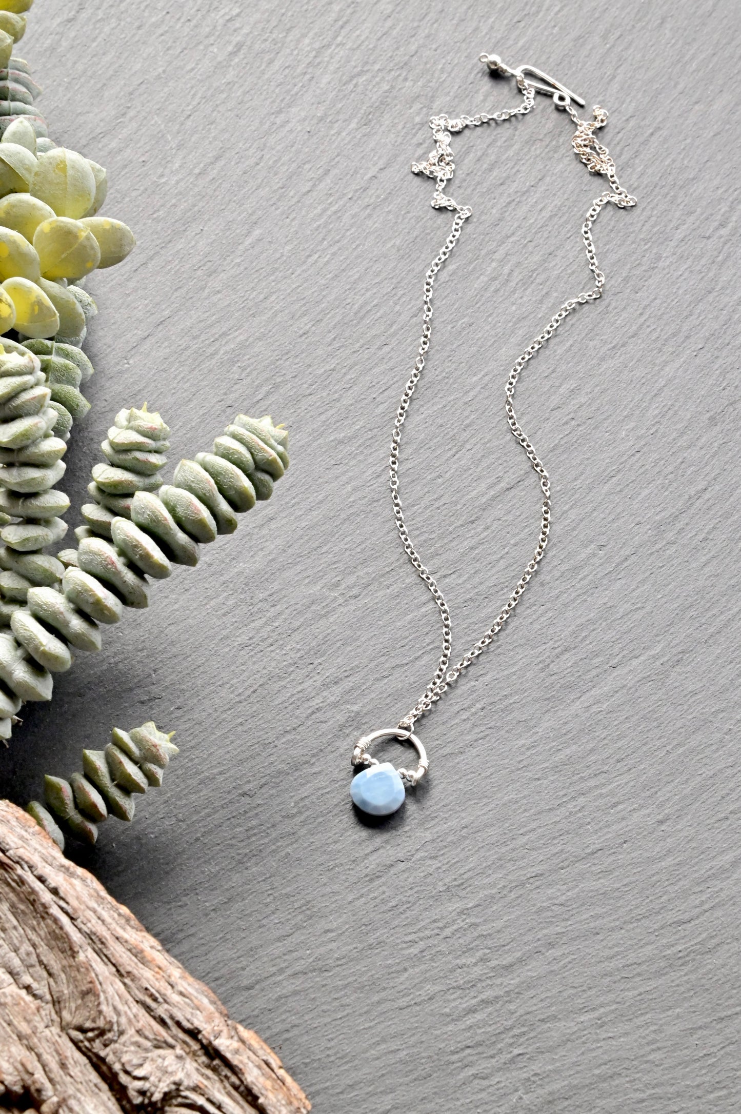 Hammered Hoops: Blue Opal + Silver Necklace