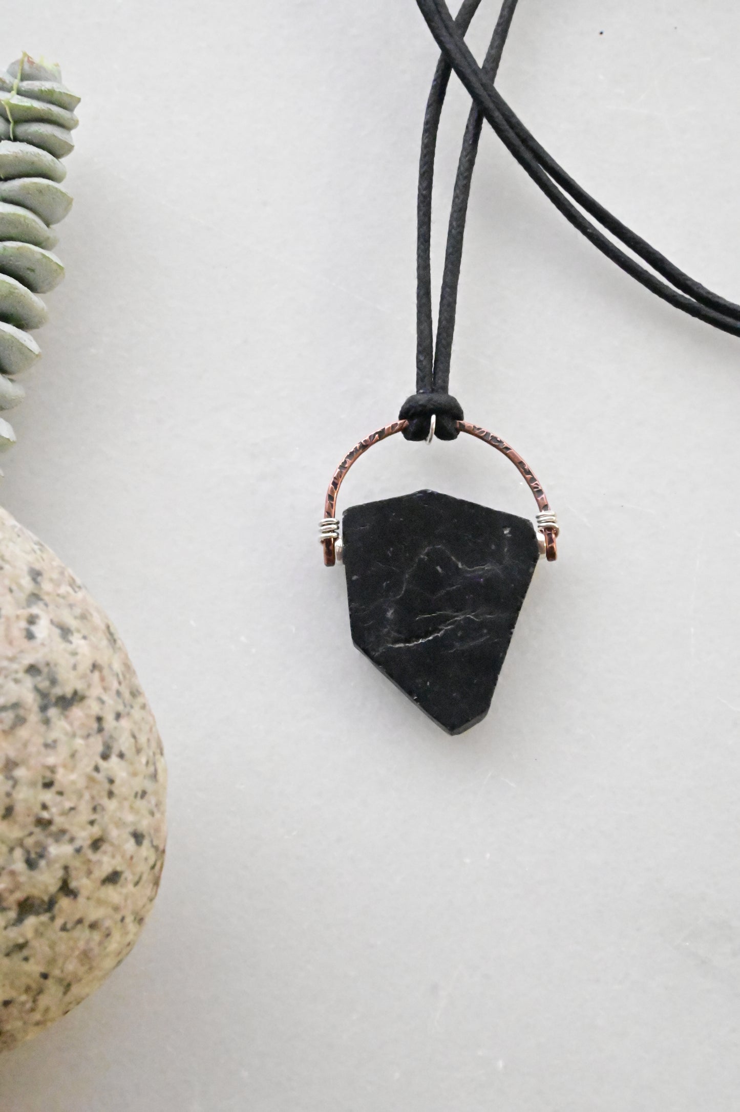 Hammered Hoops: Black Tourmaline + Mixed Metal