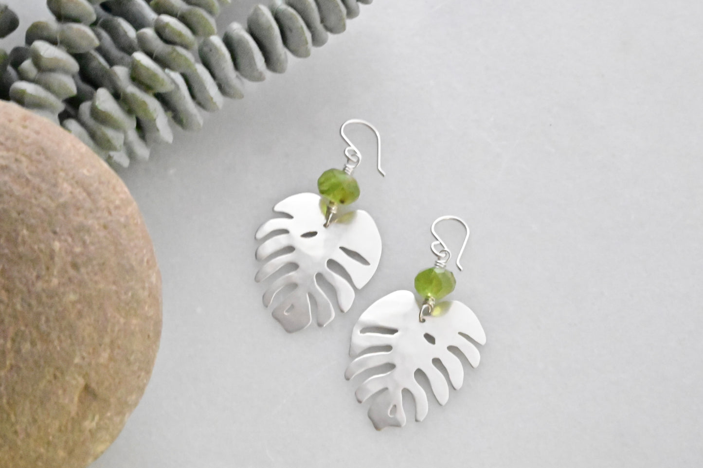 Silver Elements: Peridot Monstera Earrings