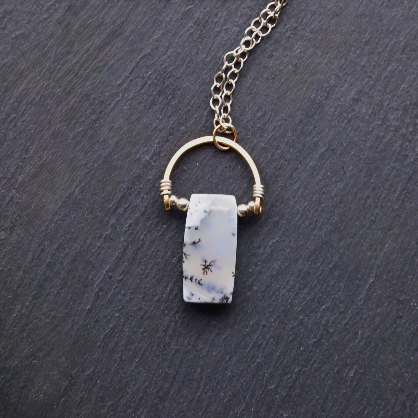 Hammered Hoops: Dendrite Opal + Mixed Metals Necklaces