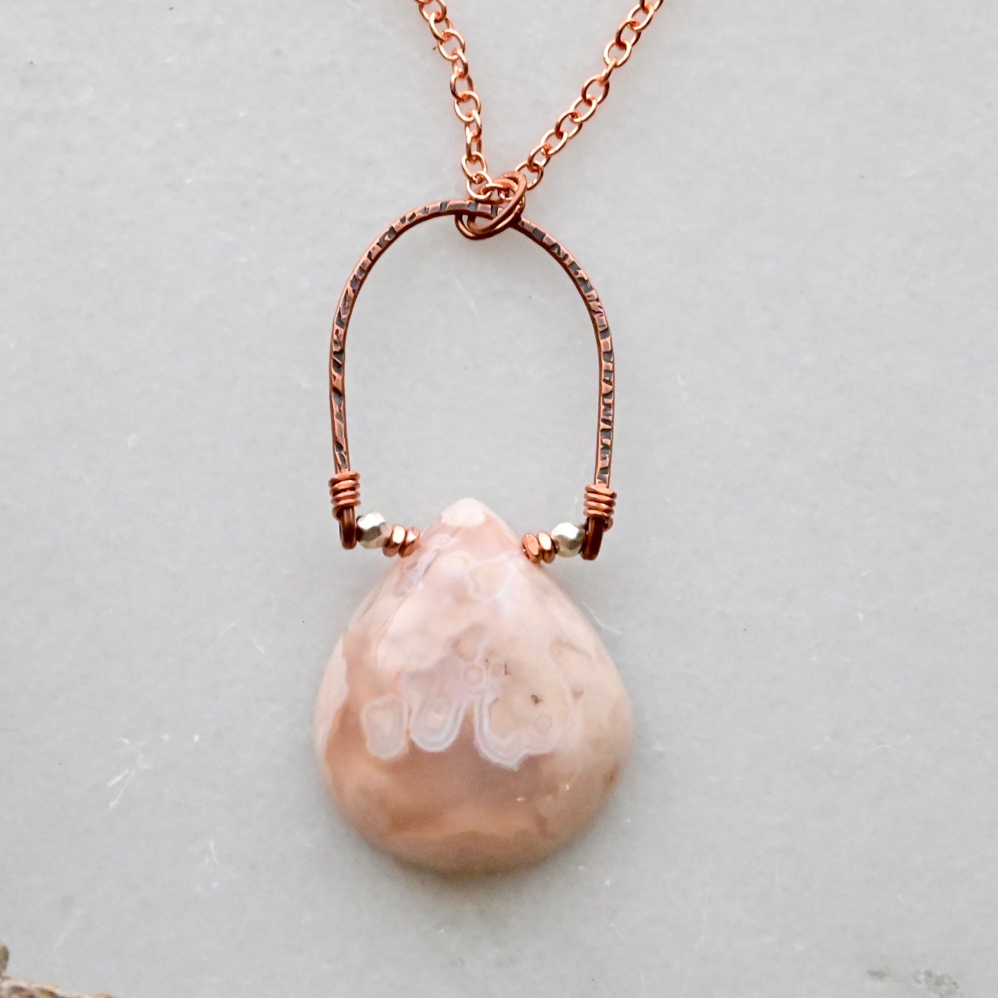 Hammered Hoops: Cherry Blossom Agate + Copper Necklace