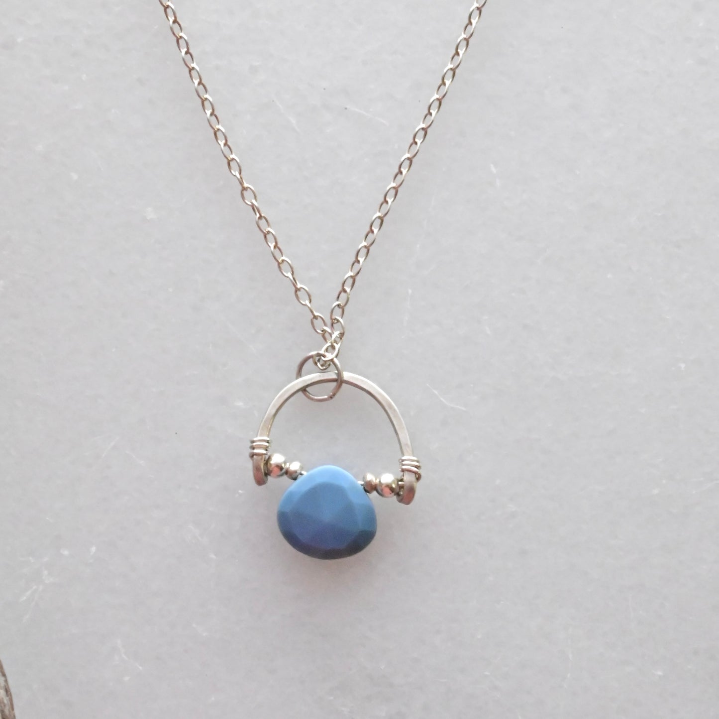 Hammered Hoops: Blue Opal + Silver Pendant