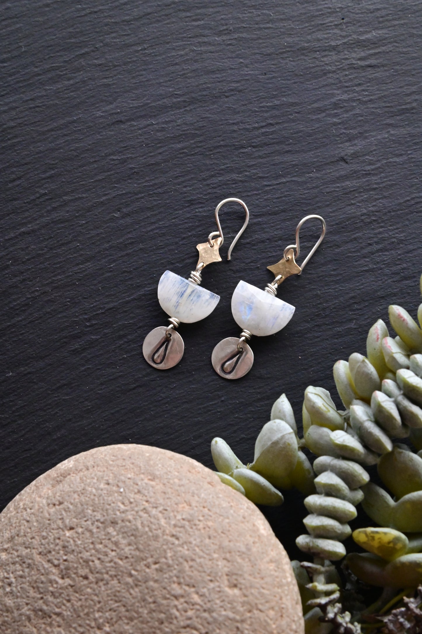 Silver Elements: Moonstone + Mixed Metals Earrings