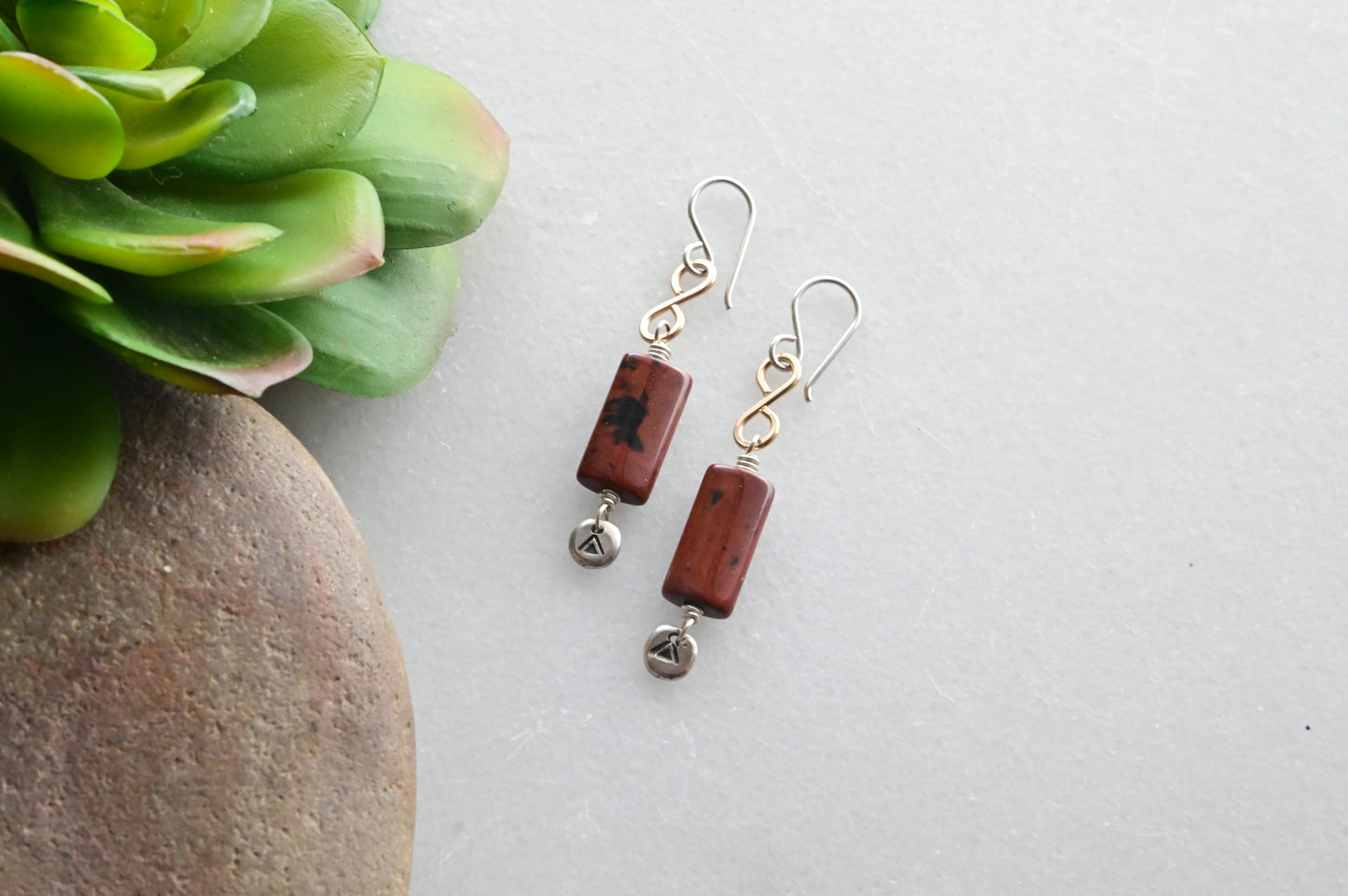 Silver Elements: Red Jasper + Mixed Metals Earrings