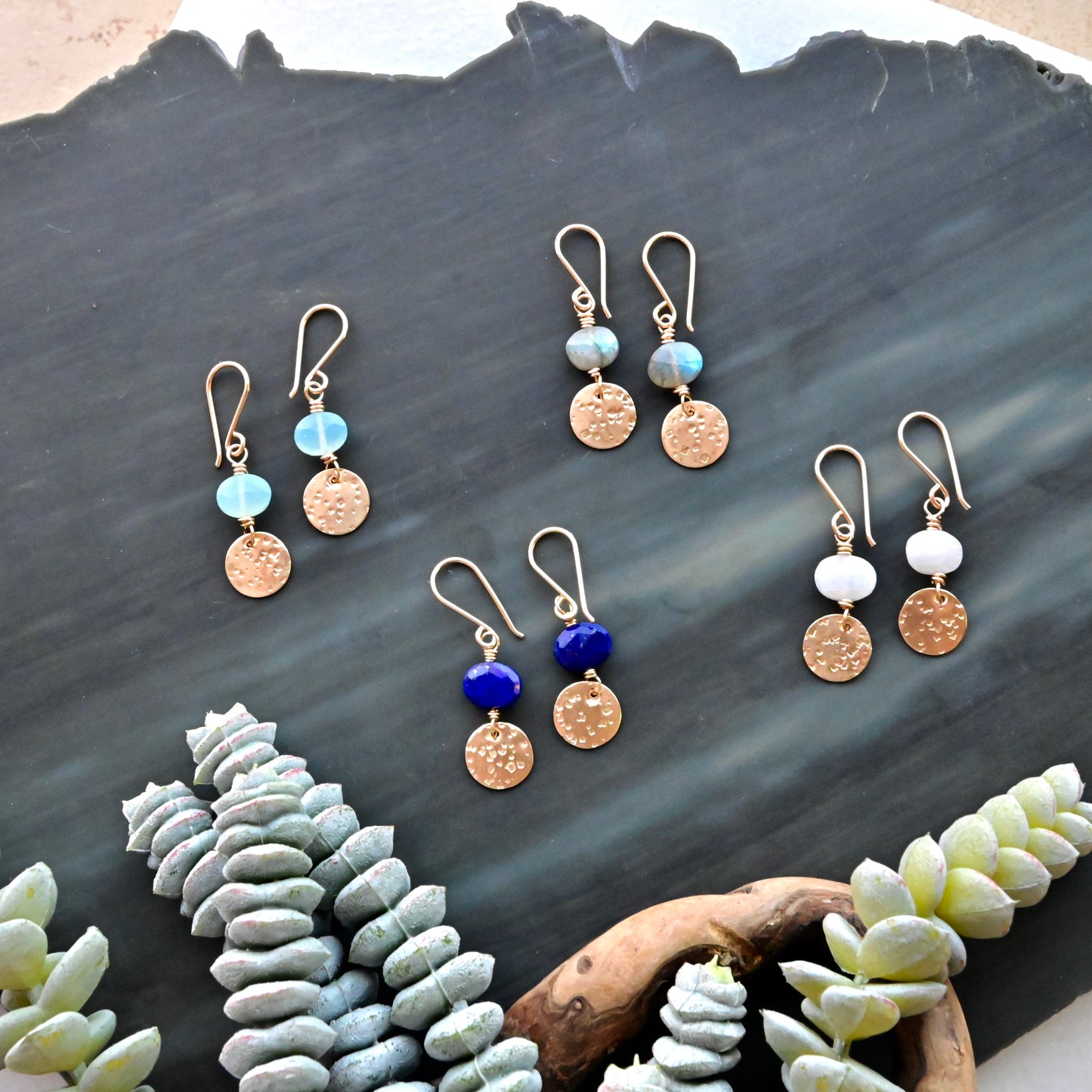 Mini Moon Gemstone Earrings