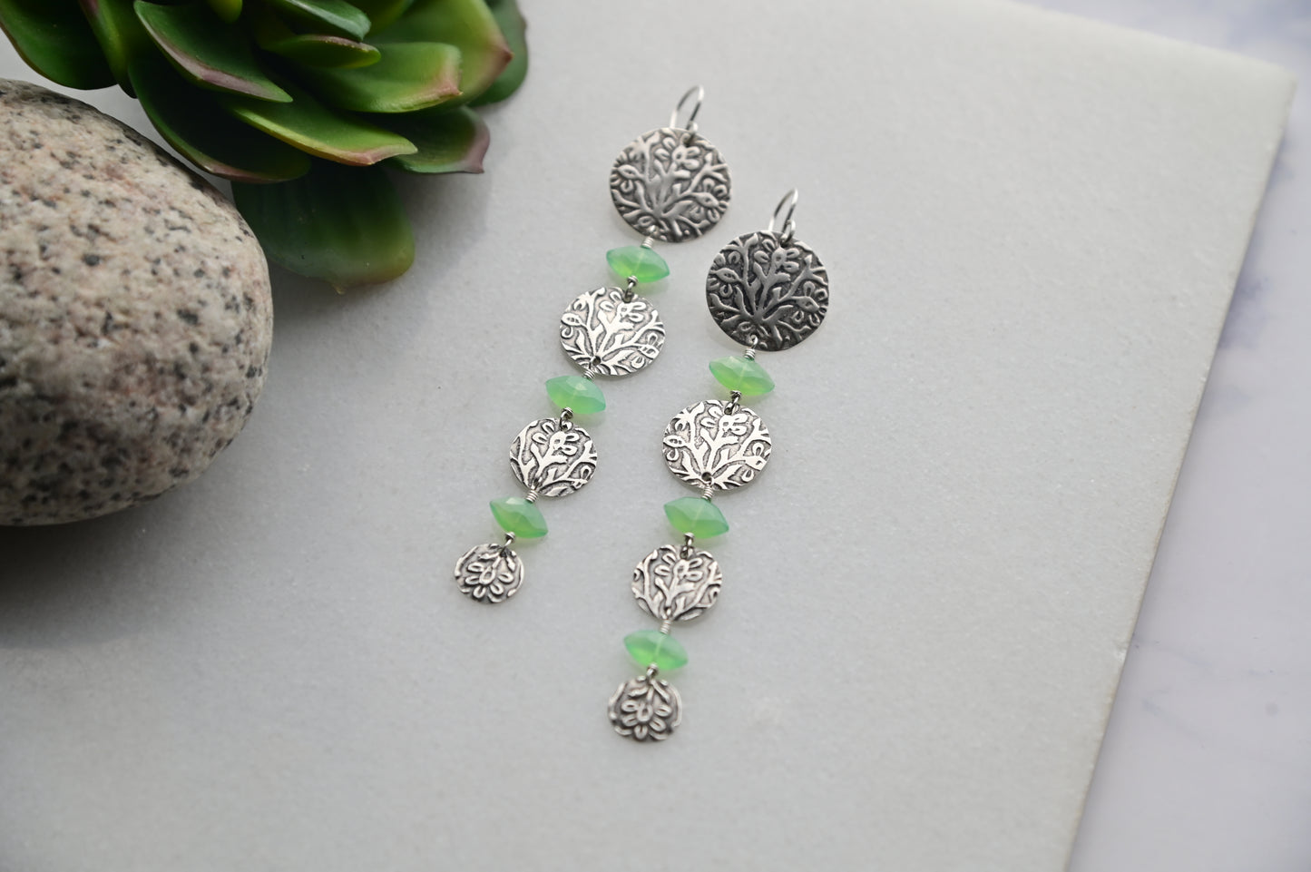 Silver Elements: Green Chalcedony Earrings