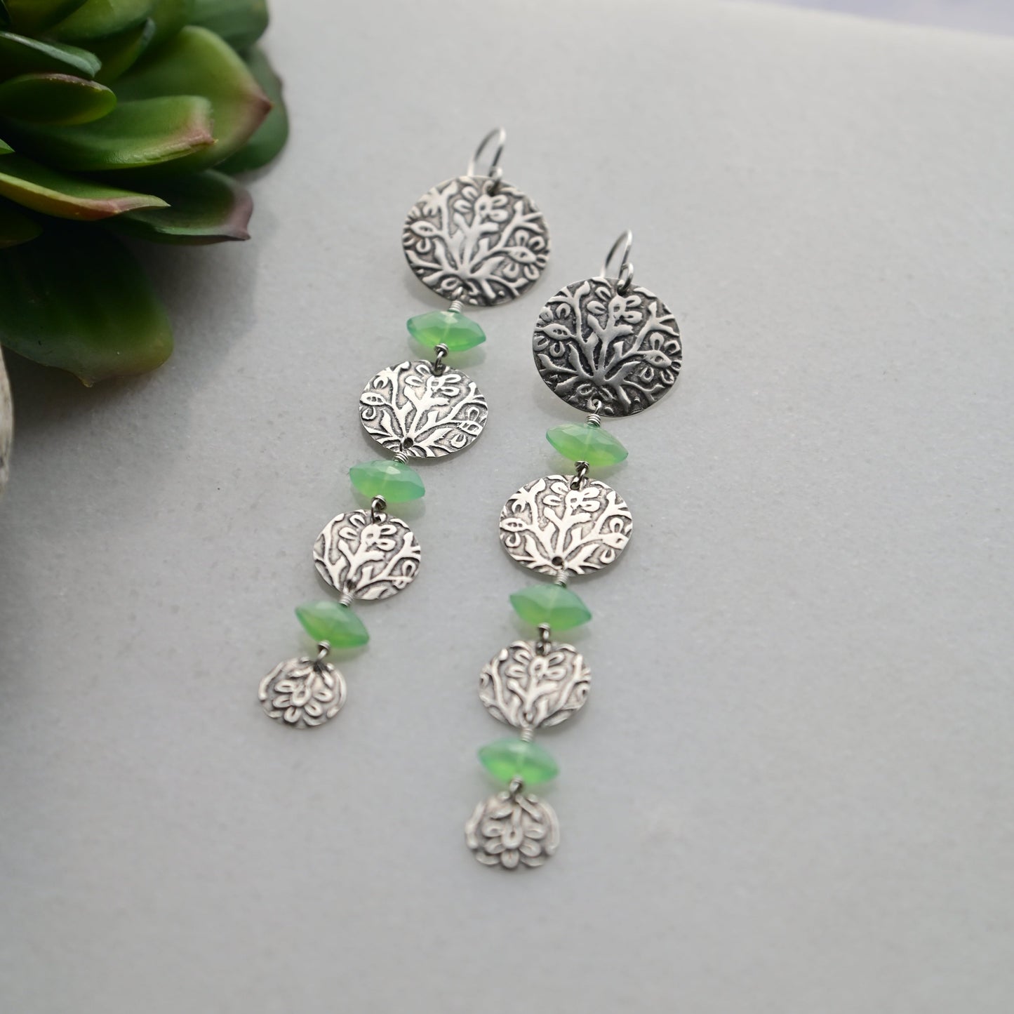 Silver Elements: Green Chalcedony Earrings