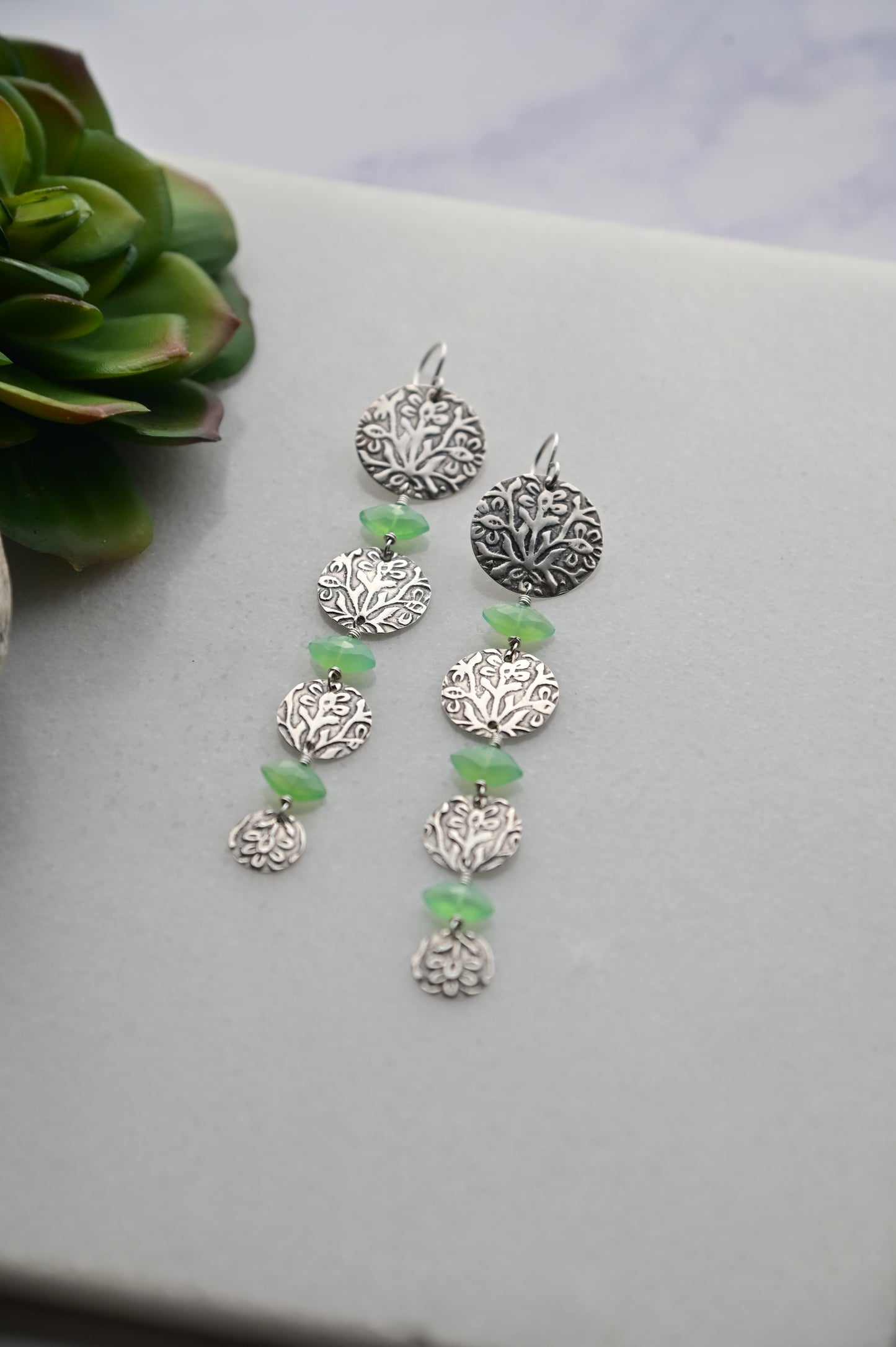 Silver Elements: Green Chalcedony Earrings