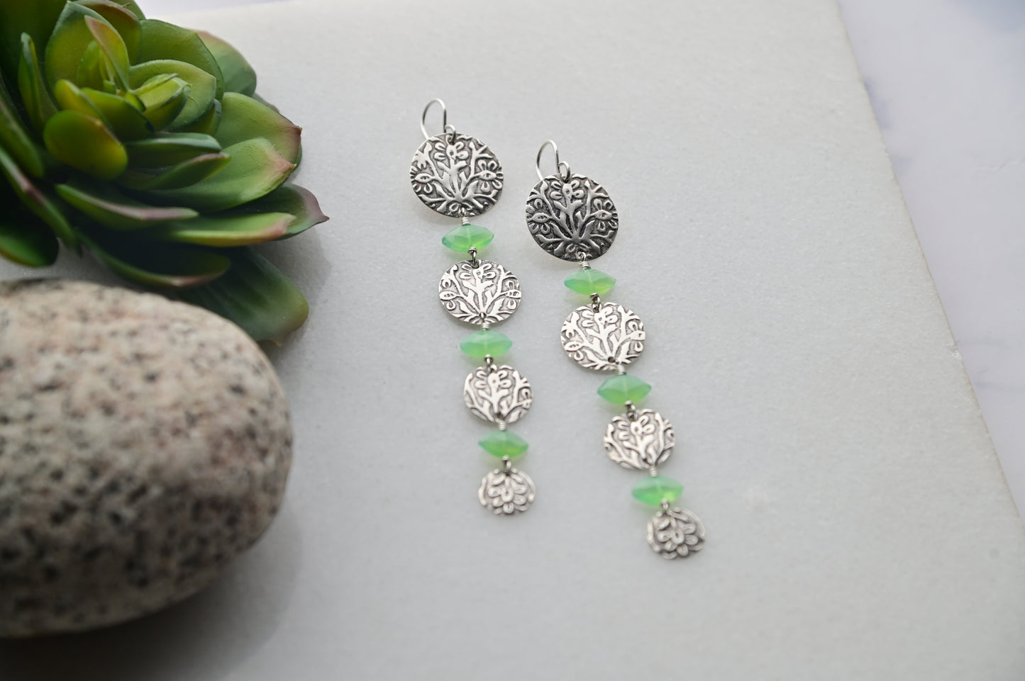 Silver Elements: Green Chalcedony Earrings