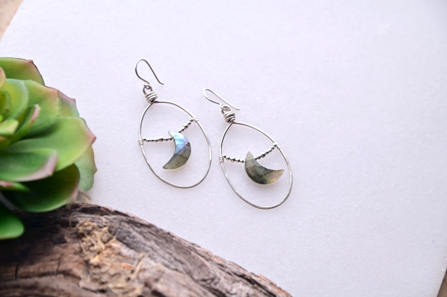 Hammered Hoops: Labradorite + Silver Necklace and Earrings