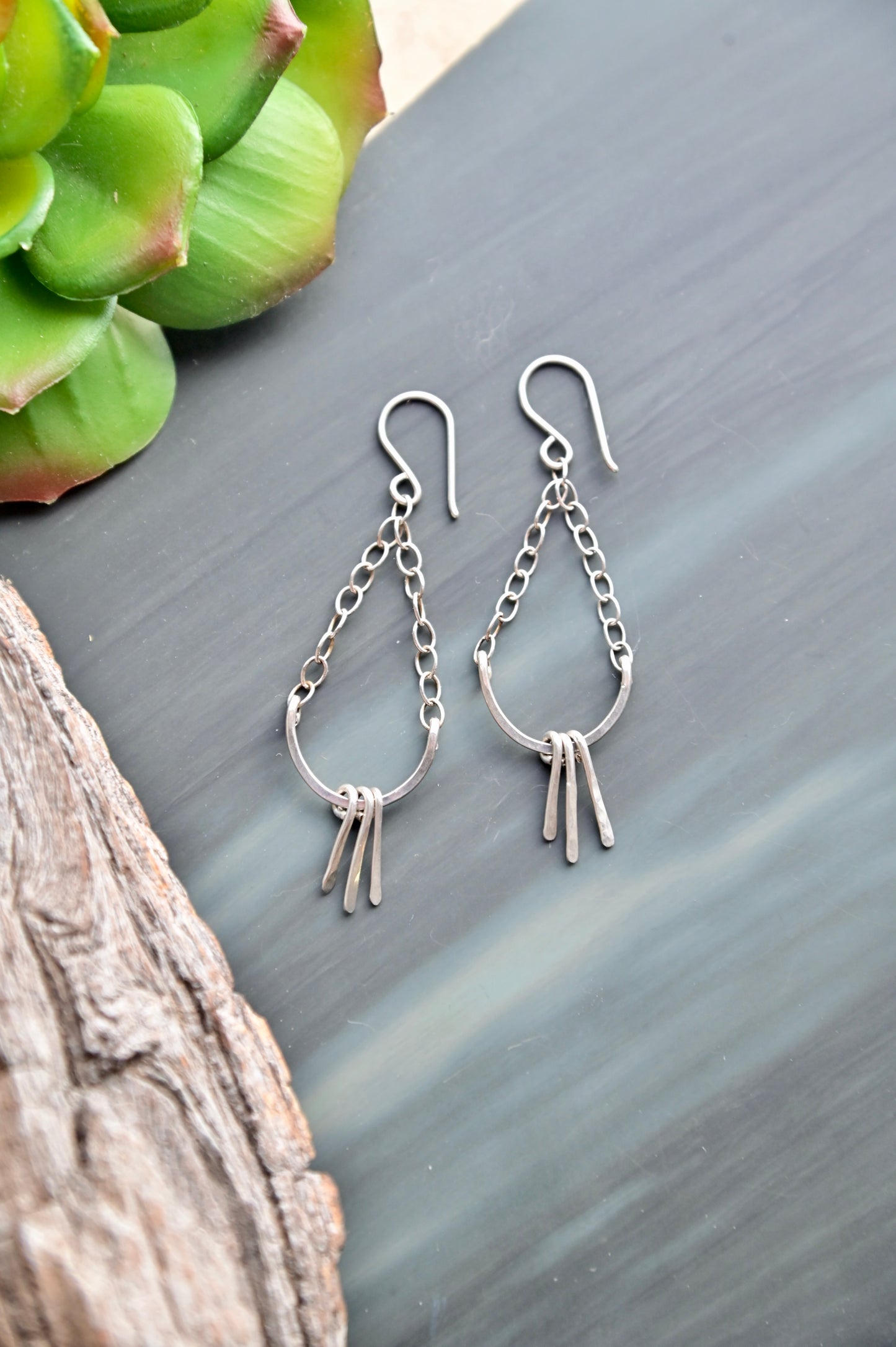 Hammered Hoops: Silver + Gold Fringe Hoop Earrings