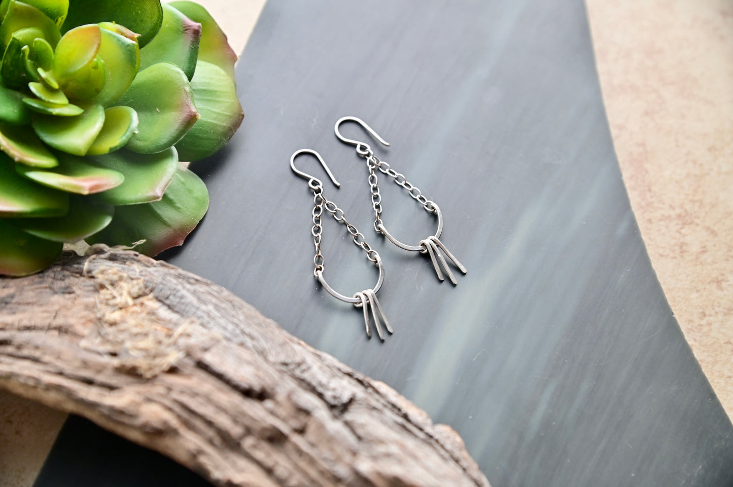 Hammered Hoops: Silver + Gold Fringe Hoop Earrings