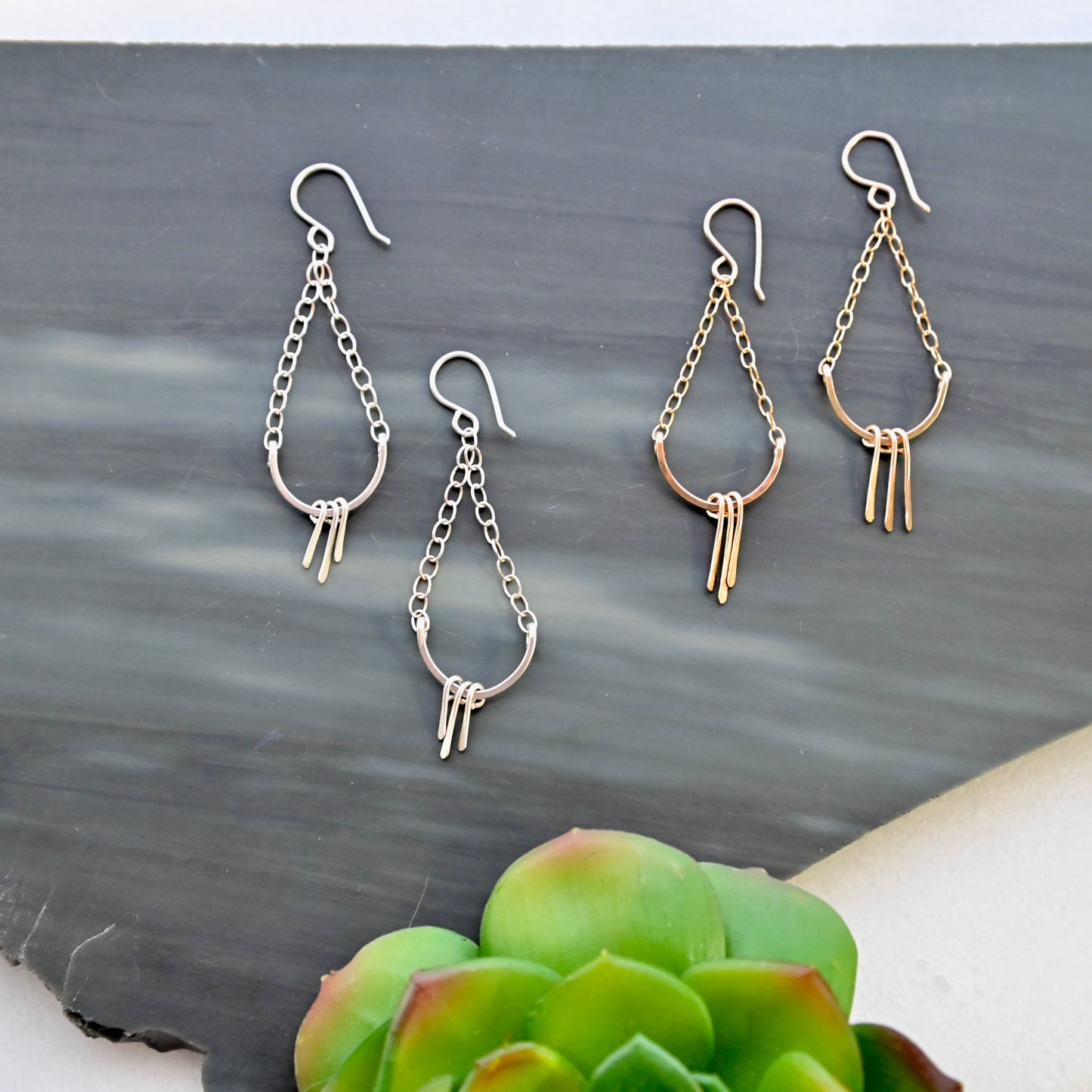Hammered Hoops: Silver + Gold Fringe Hoop Earrings