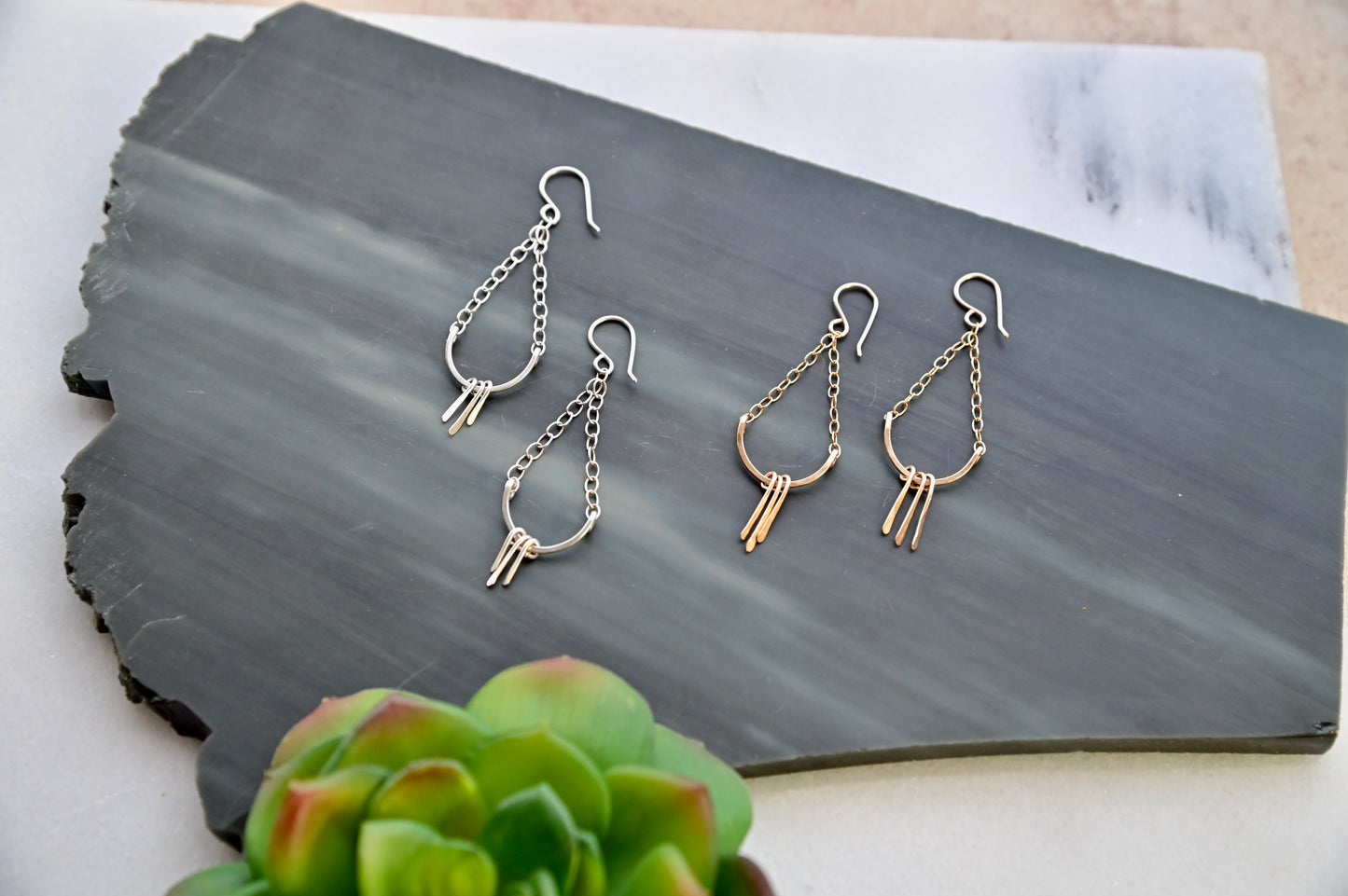 Hammered Hoops: Silver + Gold Fringe Hoop Earrings