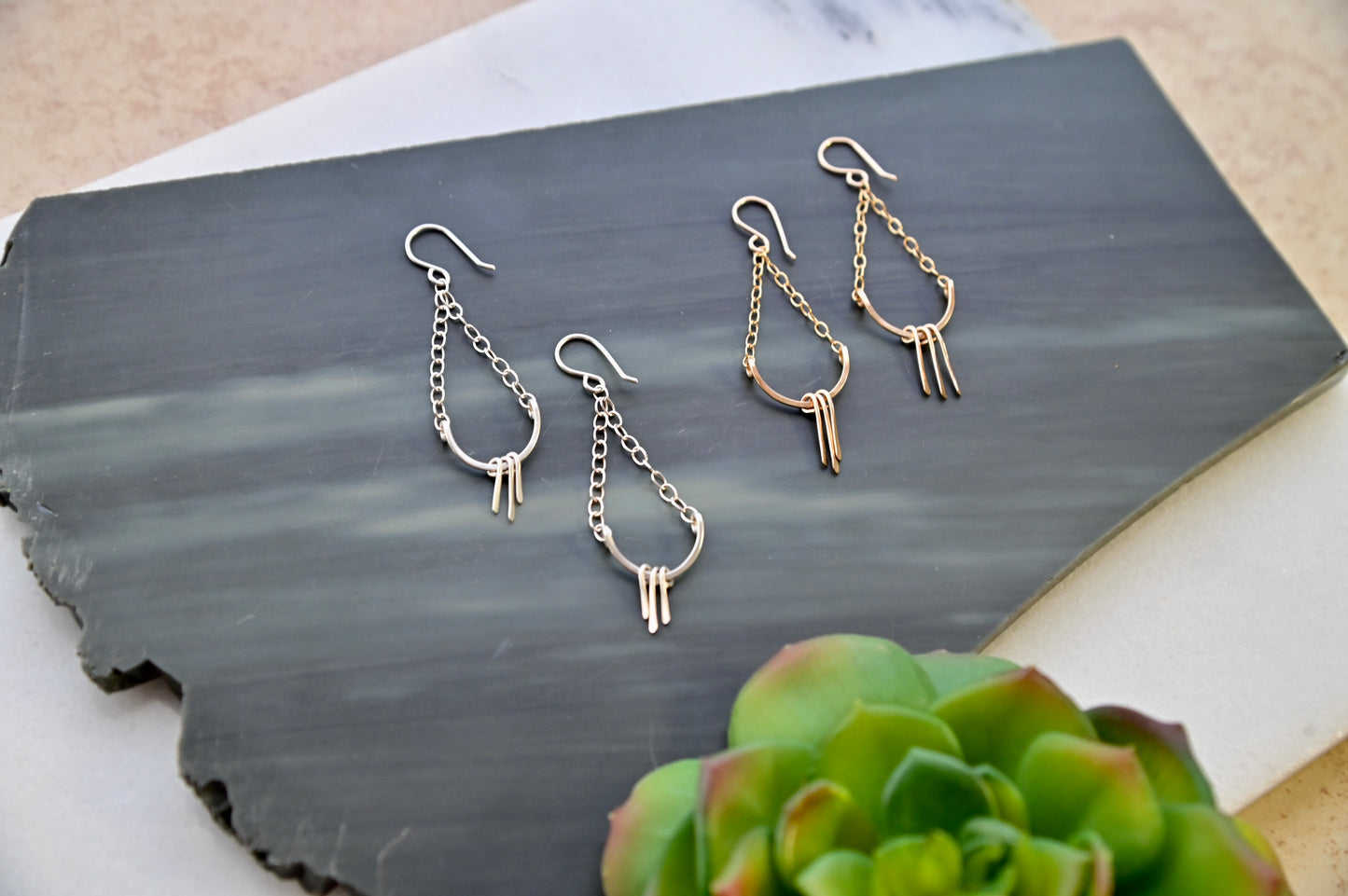 Hammered Hoops: Silver + Gold Fringe Hoop Earrings