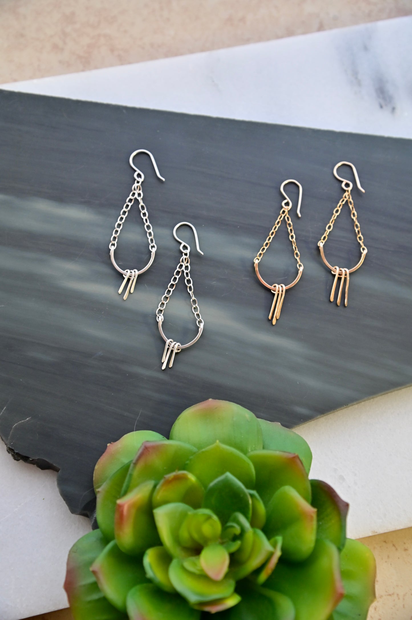 Hammered Hoops: Silver + Gold Fringe Hoop Earrings