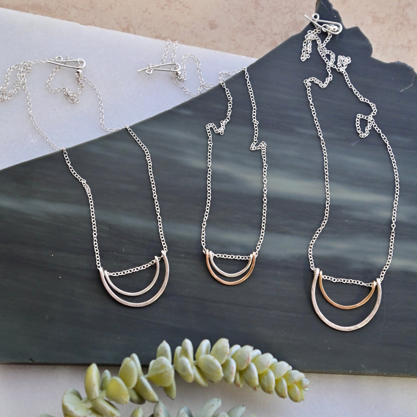 Hammered Hoops: Mixed Metal Necklaces