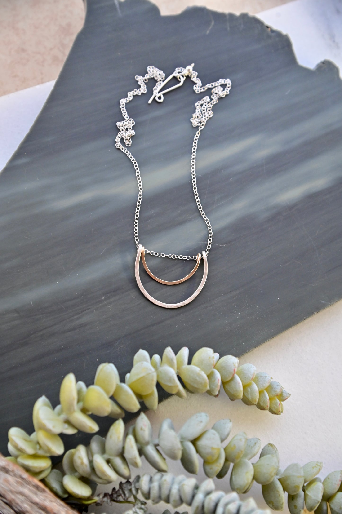 Hammered Hoops: Mixed Metal Necklaces