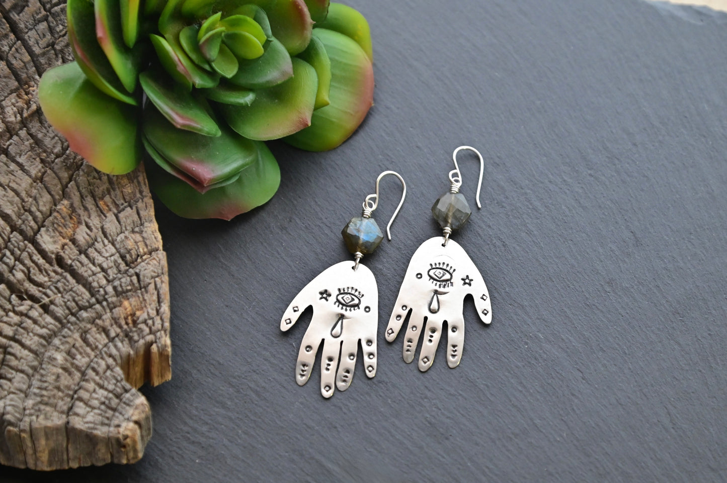 Silver Elements: Labradorite + Silver Hand Earrings
