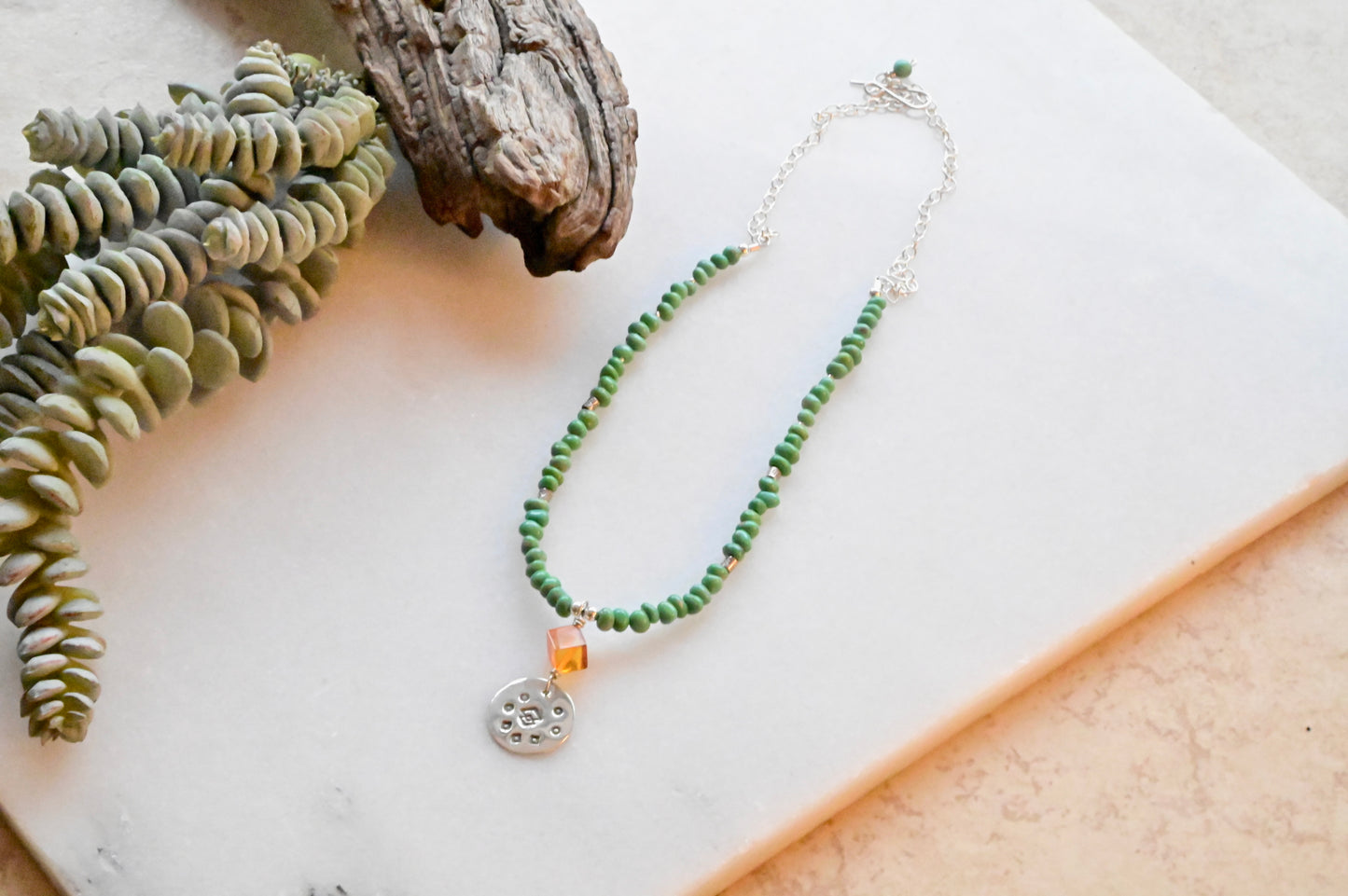 Silver Elements: Turquoise + Amber Necklace & Earrings