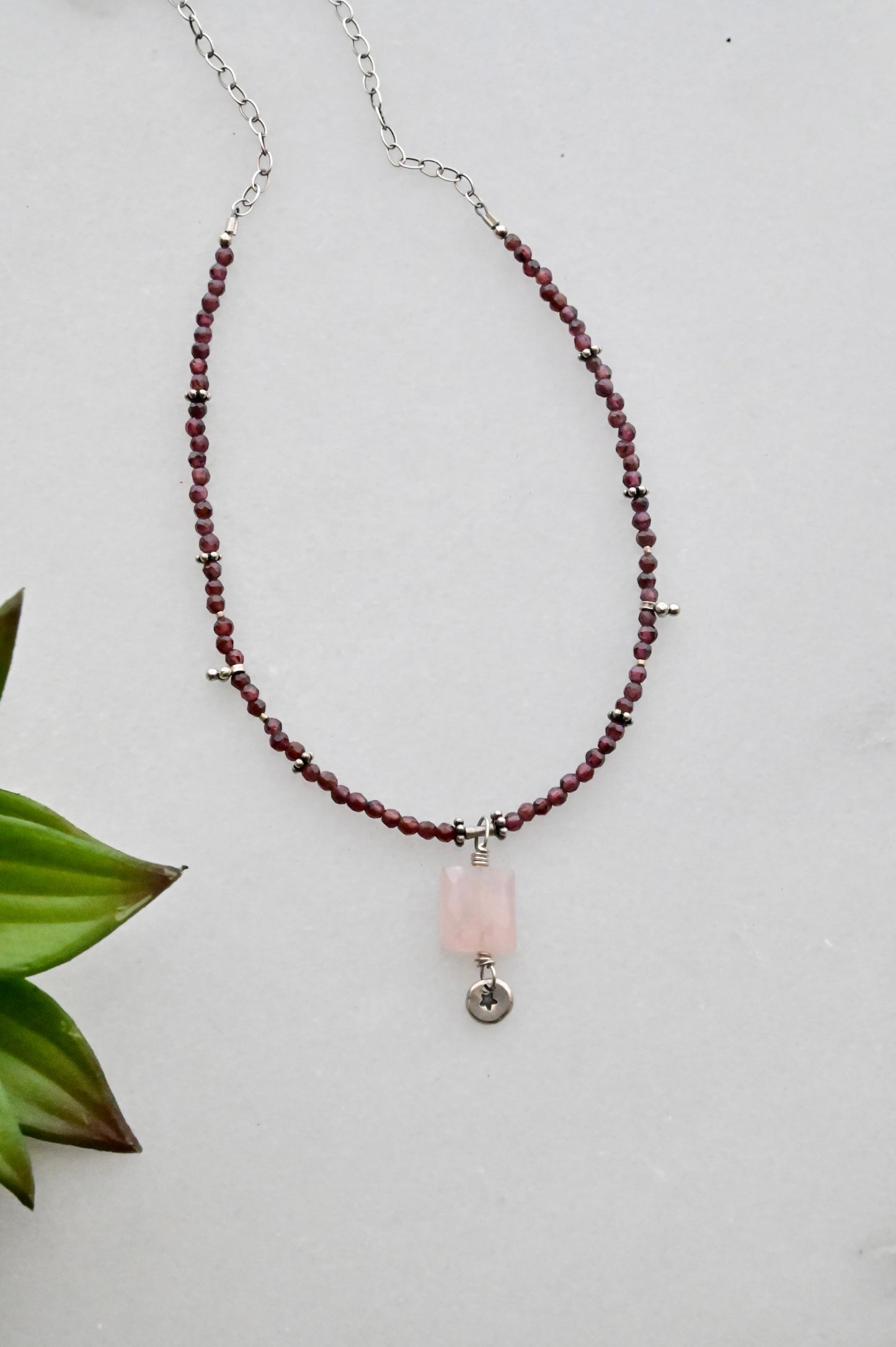 Silver Elements: Rose Quartz + Garnet Necklace