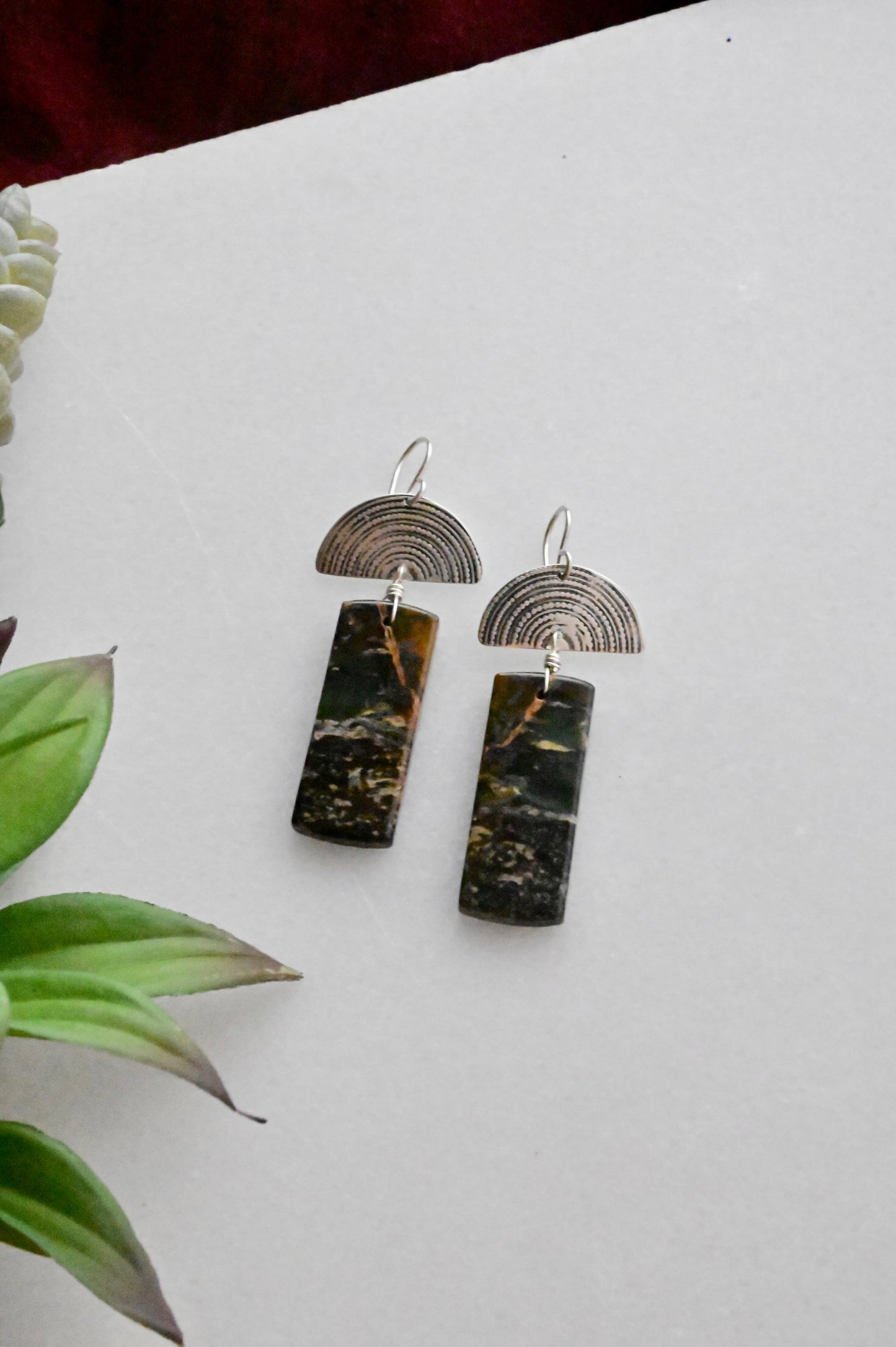 Silver Elements: Green Opal Earrings