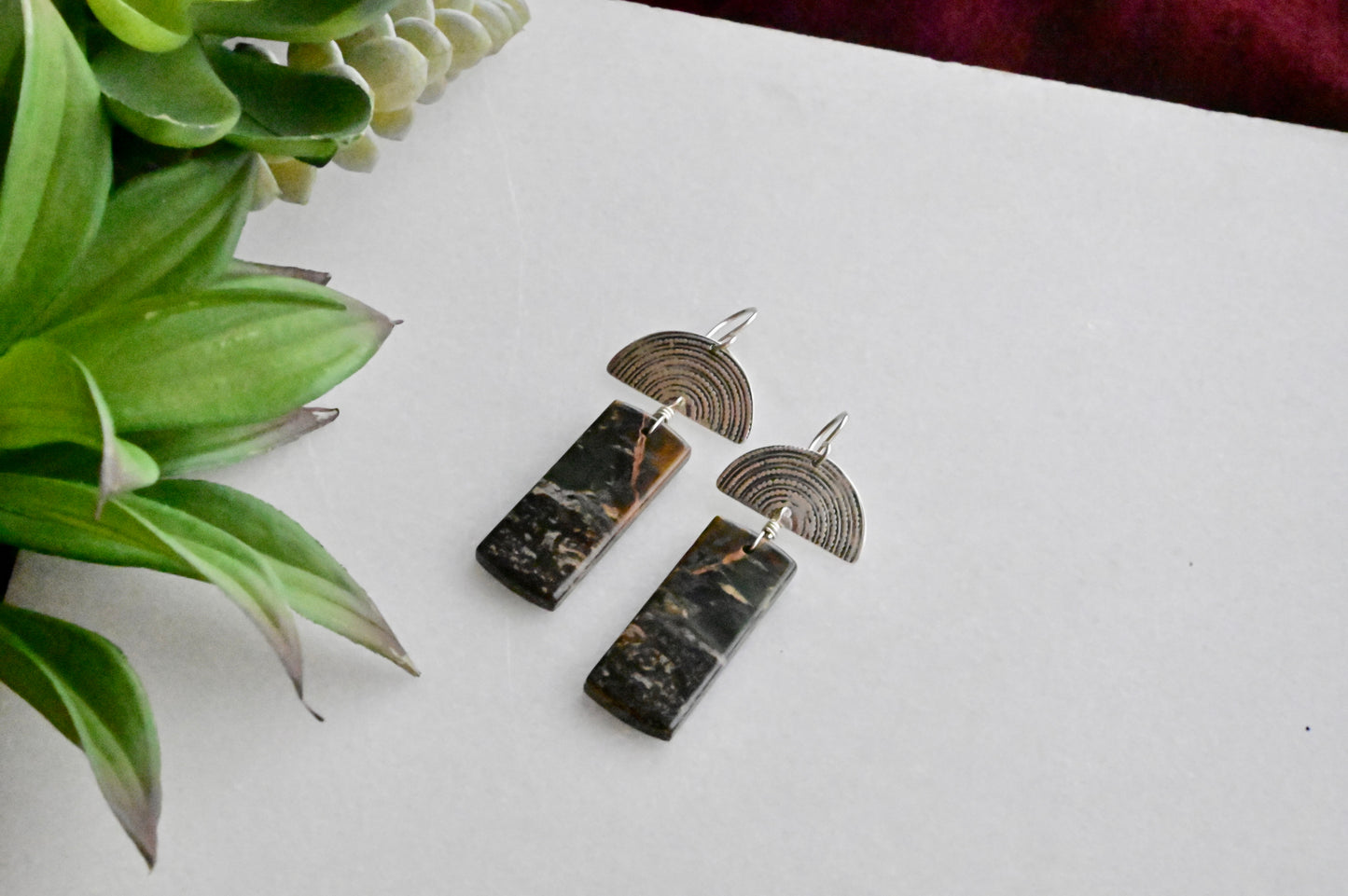 Silver Elements: Green Opal Earrings